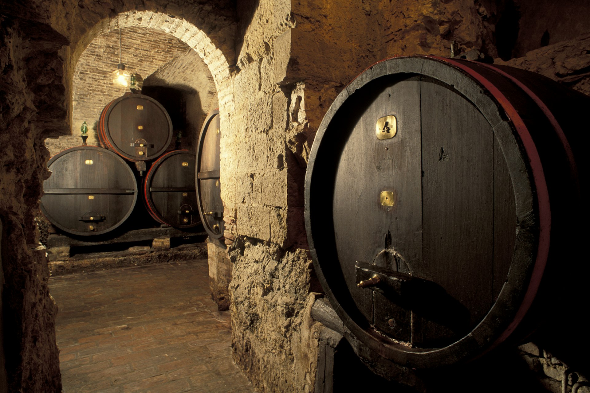 An atmospheric wine cellar in Montepulciano