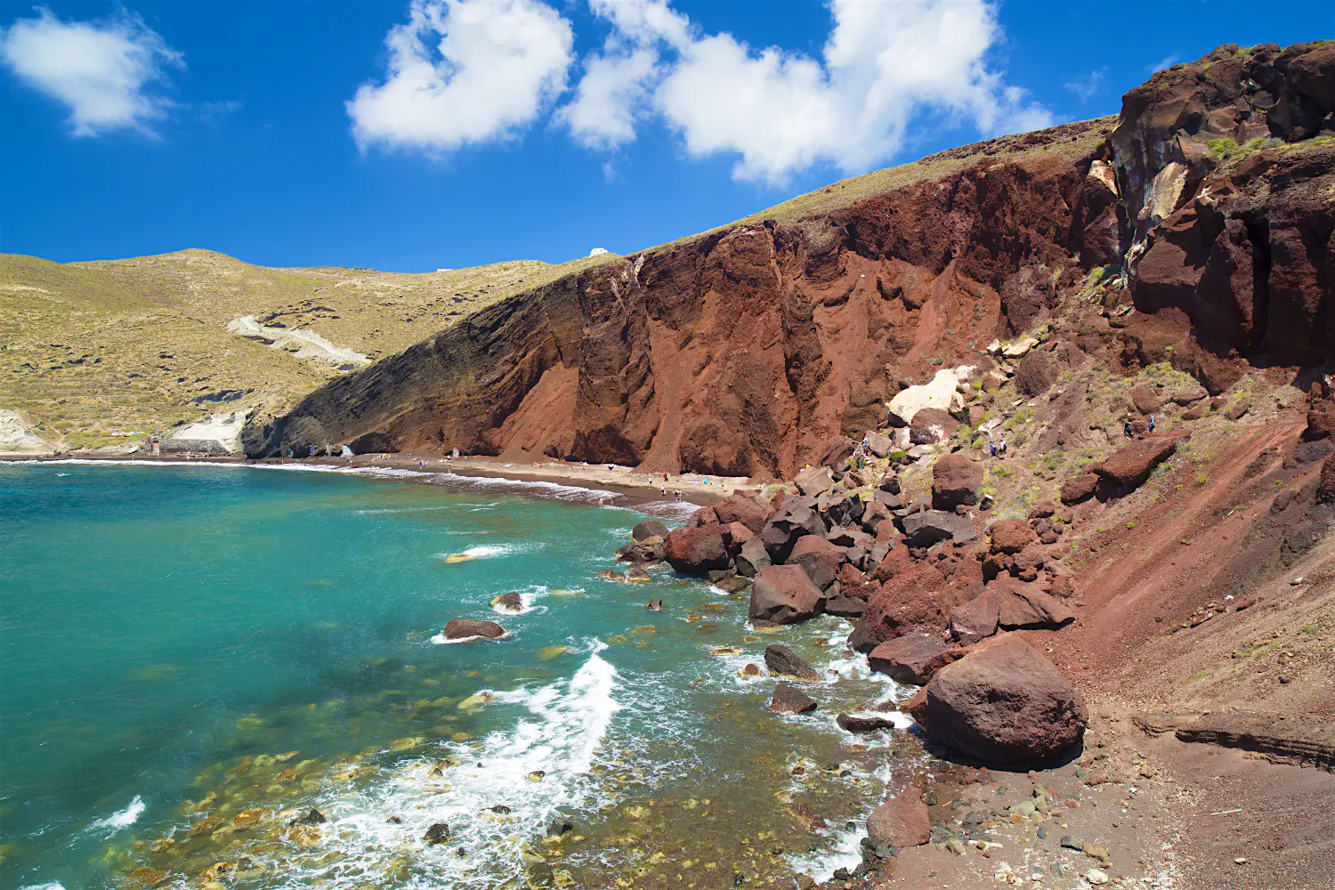 Red Beach Red Beach, a red, rocky shoreline on Santorini's south coast.