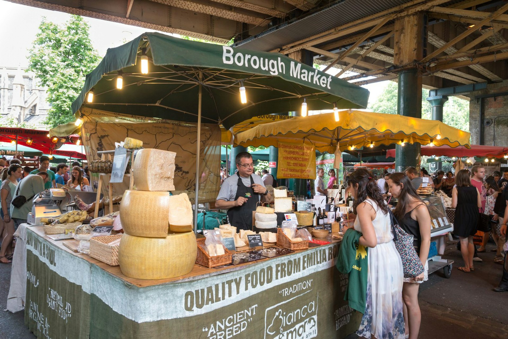 Cheese stall at Borough Market, London, UK