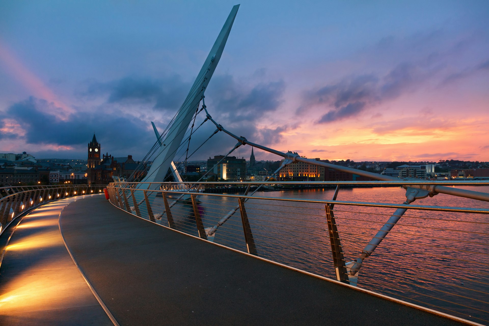 Sunset over Derry's Peace Bridge. Image by Andrea Ricordi, Italy / Getty