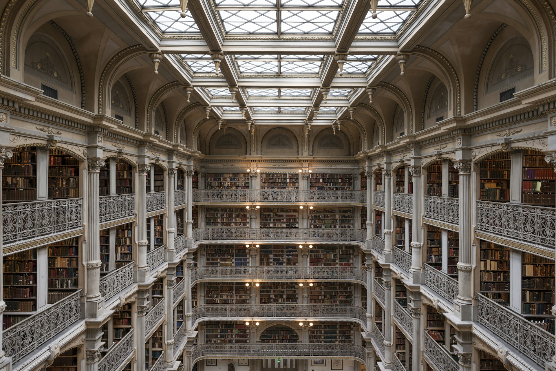 George Peabody Library, formerly the Library of the Peabody Institute of the City of Baltimore, is part of the Johns Hopkins Sheridan Libraries. Baltimore, Maryland