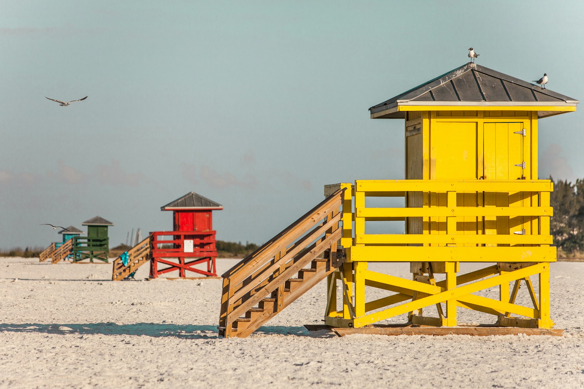 Lifeguard stands at Siesta Key Beach, Florida