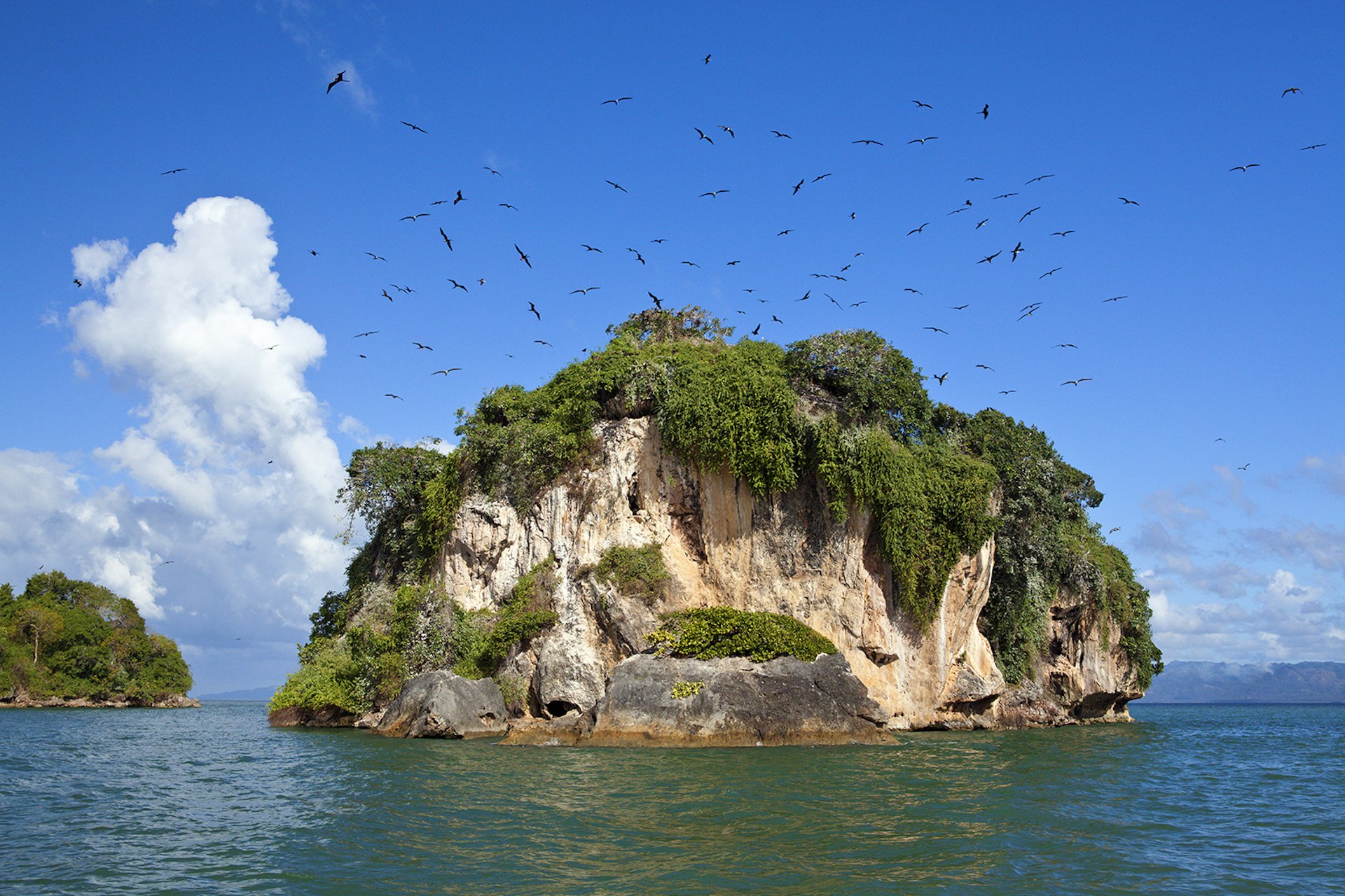 Birds fly above the aptly named Bird Island in Los Haitises National Park. Beaches aren't the only thing to enjoy in the Dominican Republic.