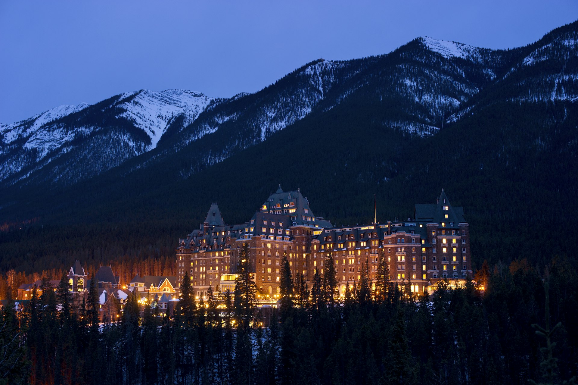 The famous Banff Springs Hotel is a luxury hotel that was built during the nineteenth century as one of Canada's grand railway hotels, being constructed in Scottish Baronial style and located in Banff National Park, Alberta, Canada.