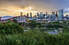 Features - Calgary skyline and the Bow River.