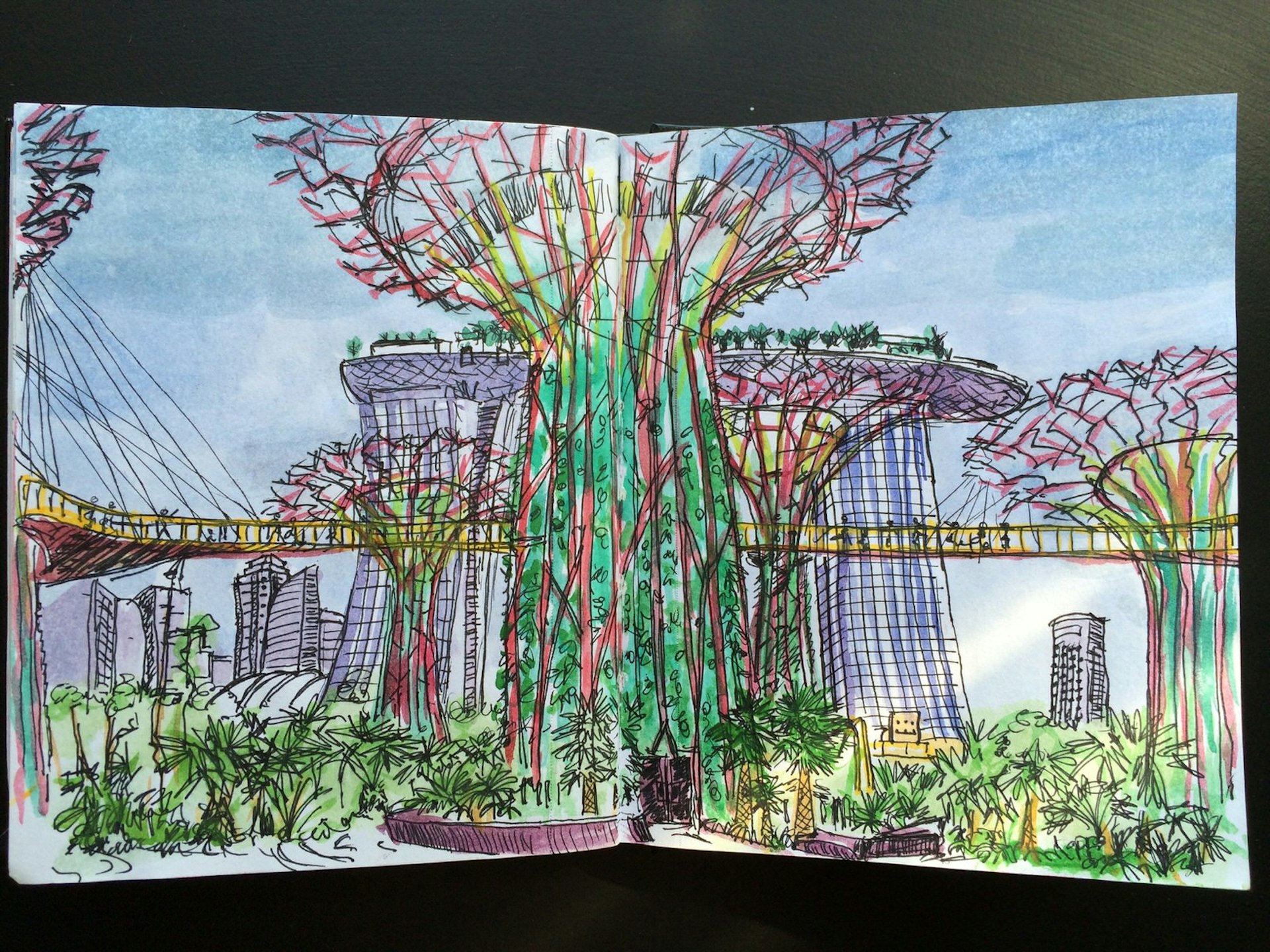 Sketch of Supertrees & Skyway, Gardens By The Bay, Singapore