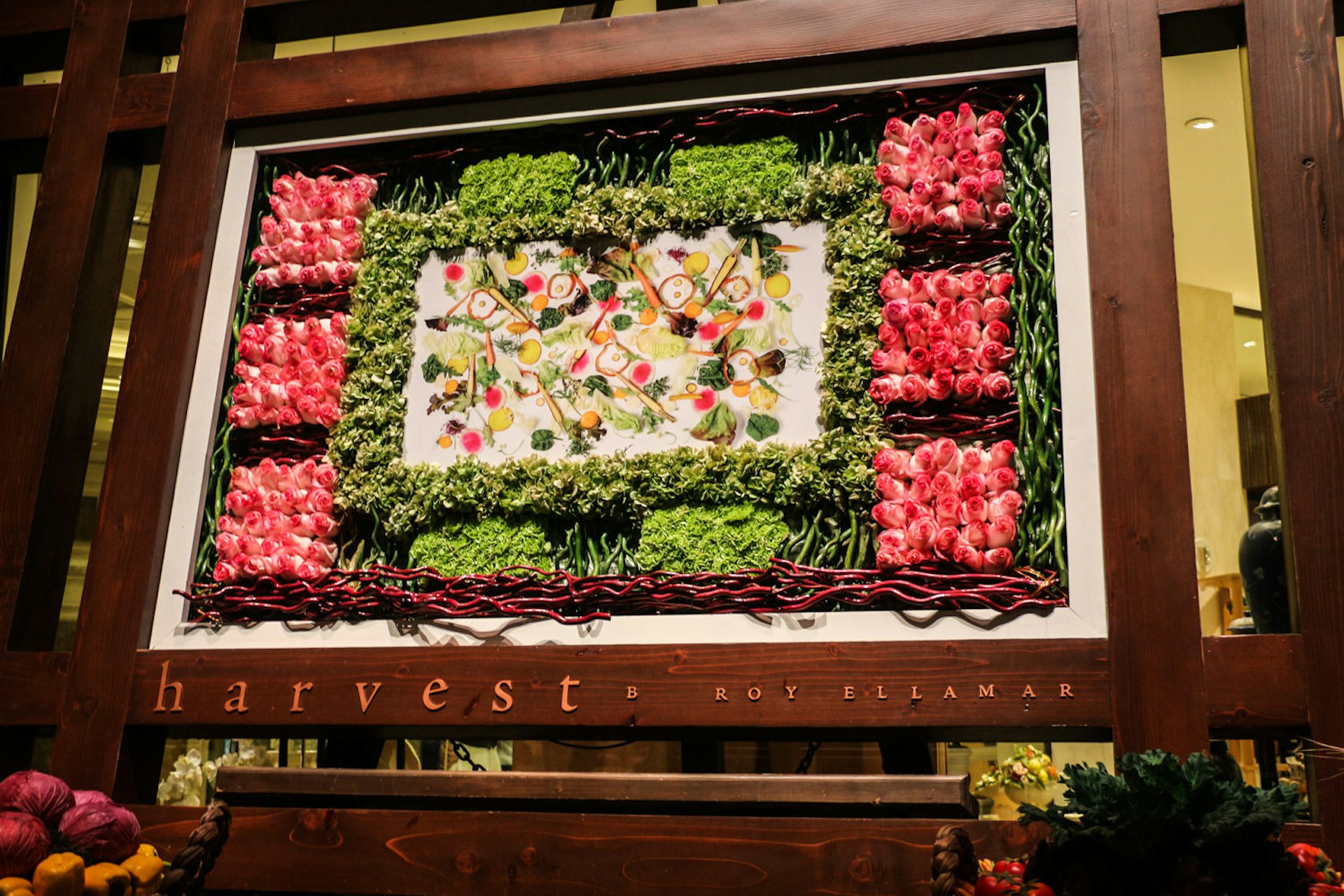 A sign incorporating fresh produce at Harvest by Roy Ellamar at the Bellagio © Greg Thilmont / Lonely Planet