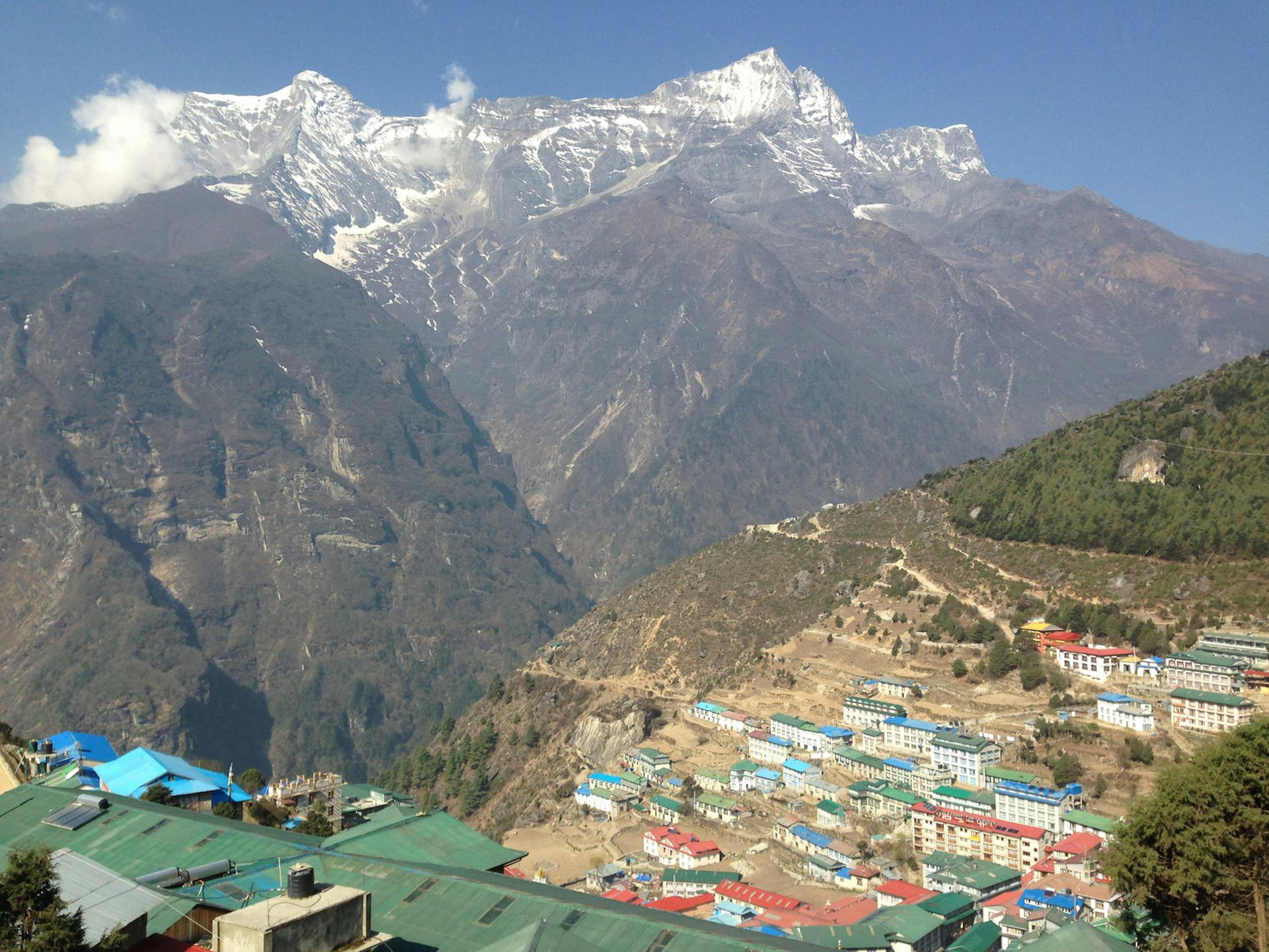 Snowpeaks rising over the rooftops of Namche Bazaar © Anna Kaminski / Lonely Planet
