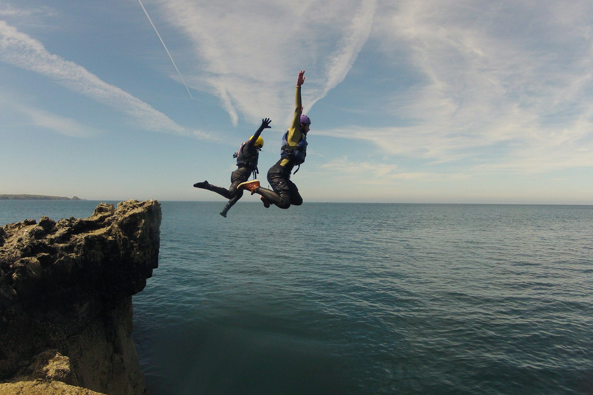 Coasteering encourages close engagement with sea and shore as well as big leaps © Preseli Venture