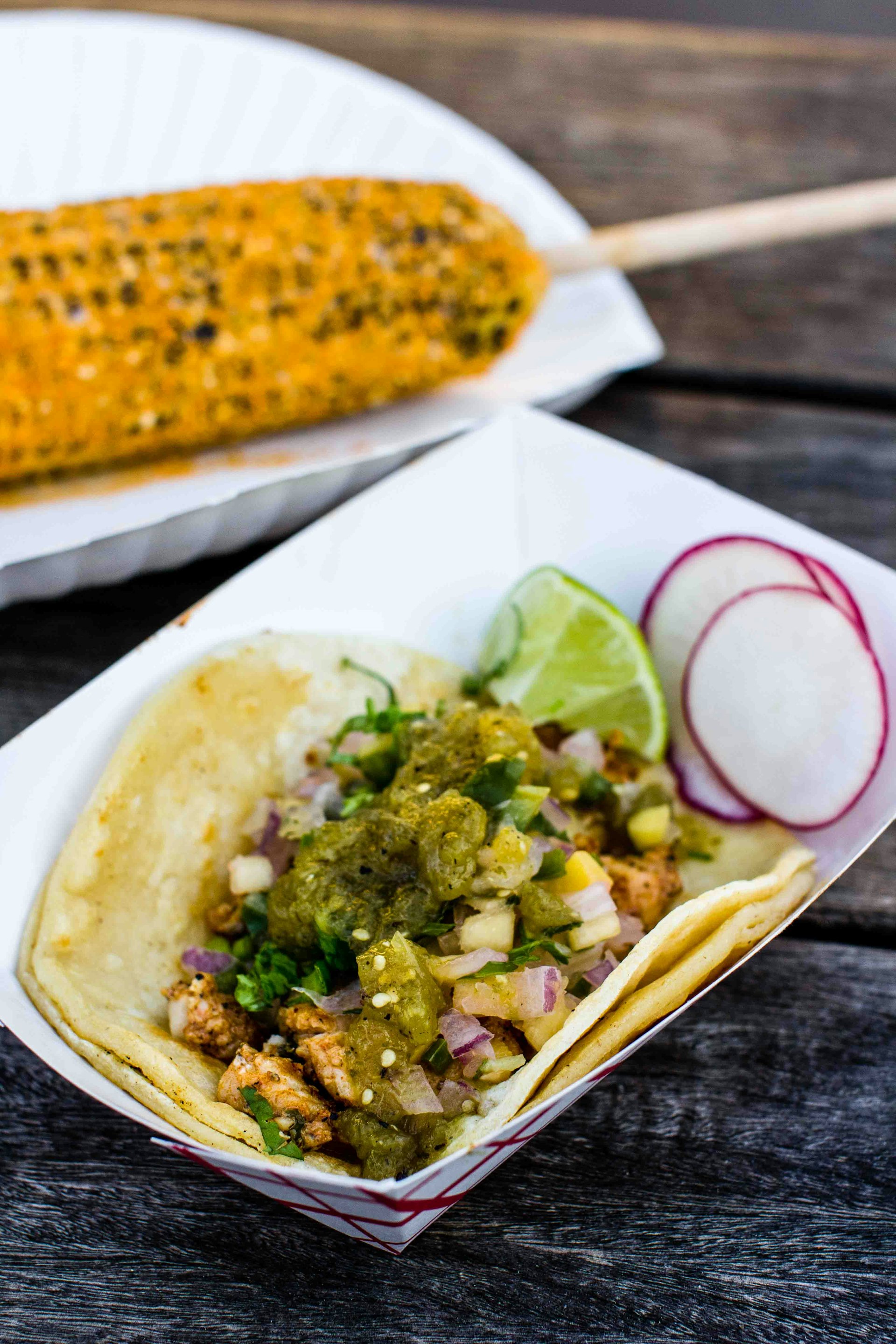El Diable Tacos serves up a tasty fish taco topped with fresh salsa.