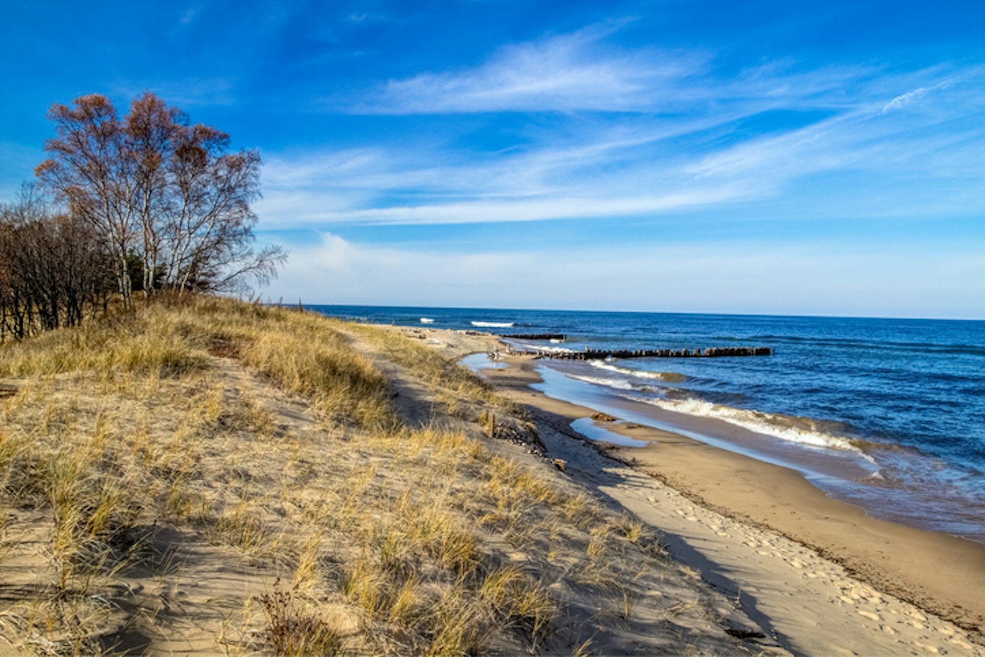 The wild and remote coast of Lake Superior at Whitefish Point in Michigan's Upper Peninsula. It was off this peaceful coast that the ill fated Edmund Fitzgerald sank in a Lake Superior storm. 