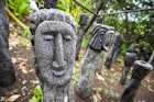 Features - A traditional carving of a face at the Touna Kalinago Heritage Village in the Kalinago Territory of the Caribbean island of Dominica.
