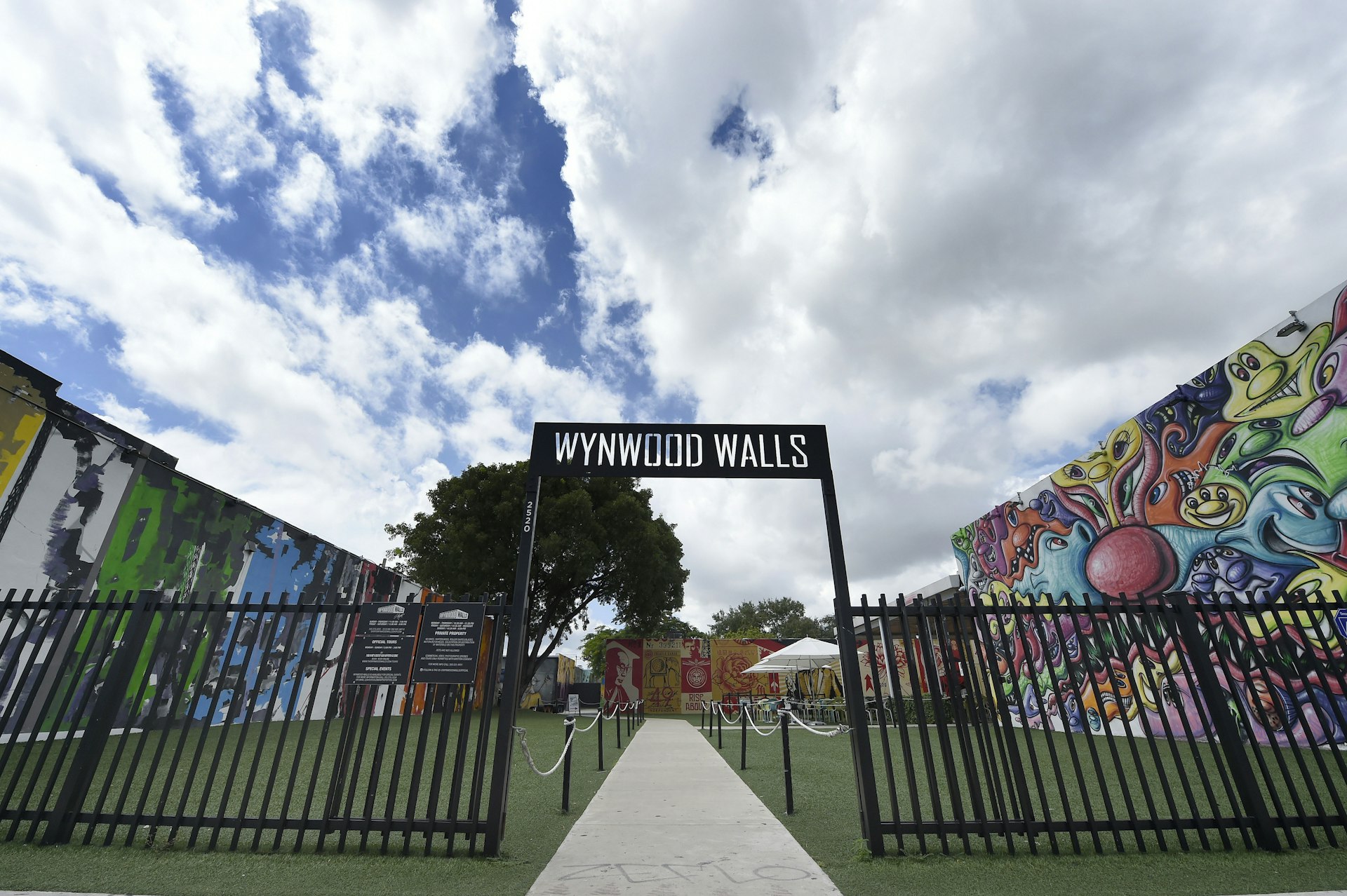 Clouds cover the entrance to the Wynwood Walls section of the Wynwood neighborhood in Miami