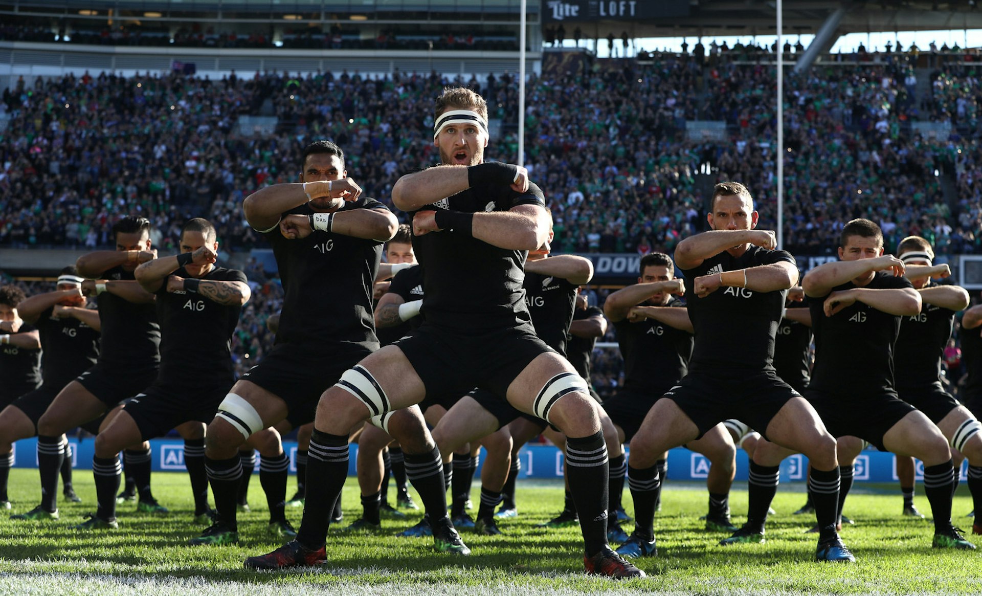 Kieran Reid of New Zealand leads the Haka prior to kickoff during the international match with Ireland in November 2016 © Phil Walter / Getty Images
