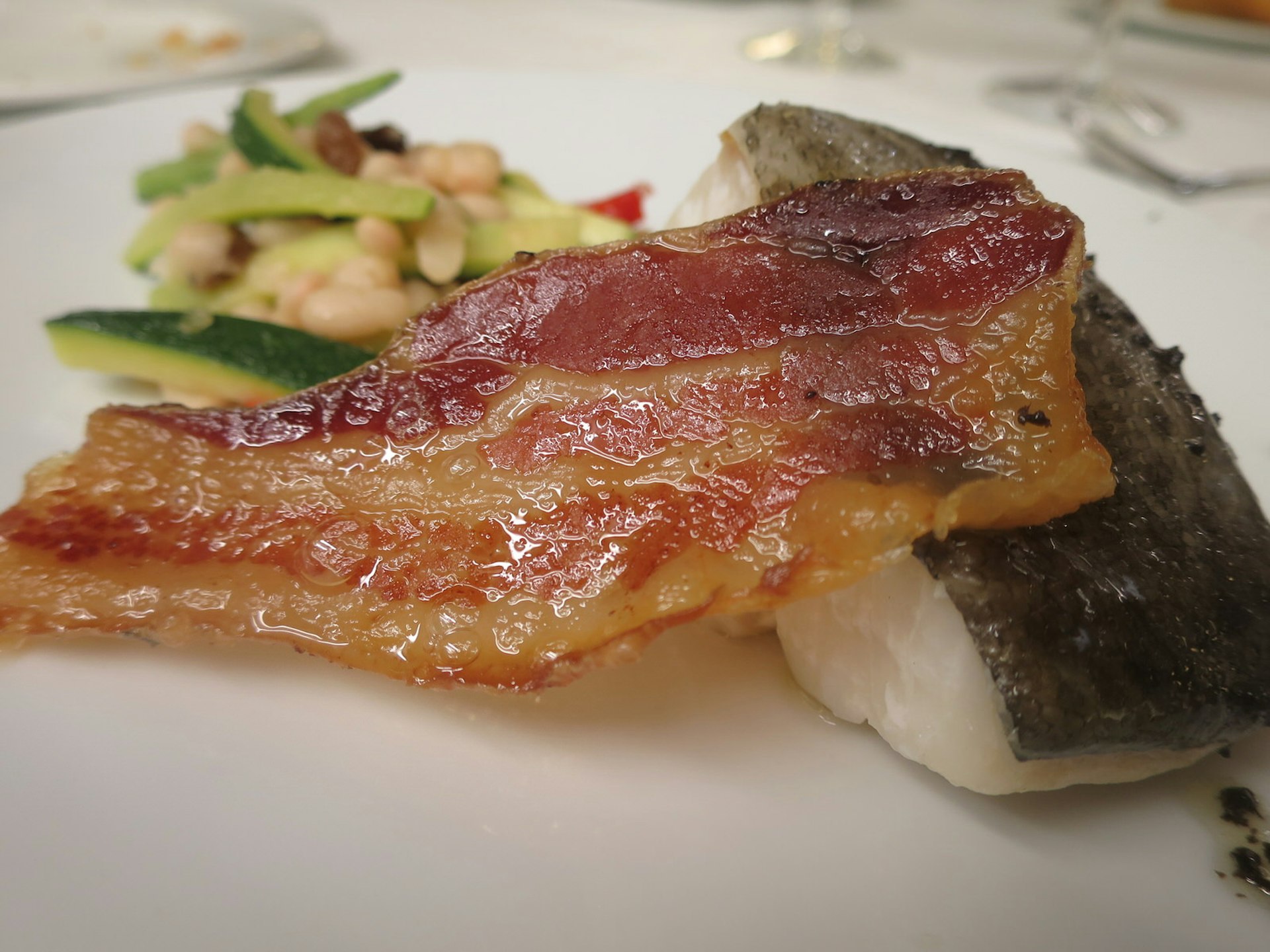 Cod with bacon and warm bean salad at La Deu, Olot © Karyn Noble / Lonely Planet