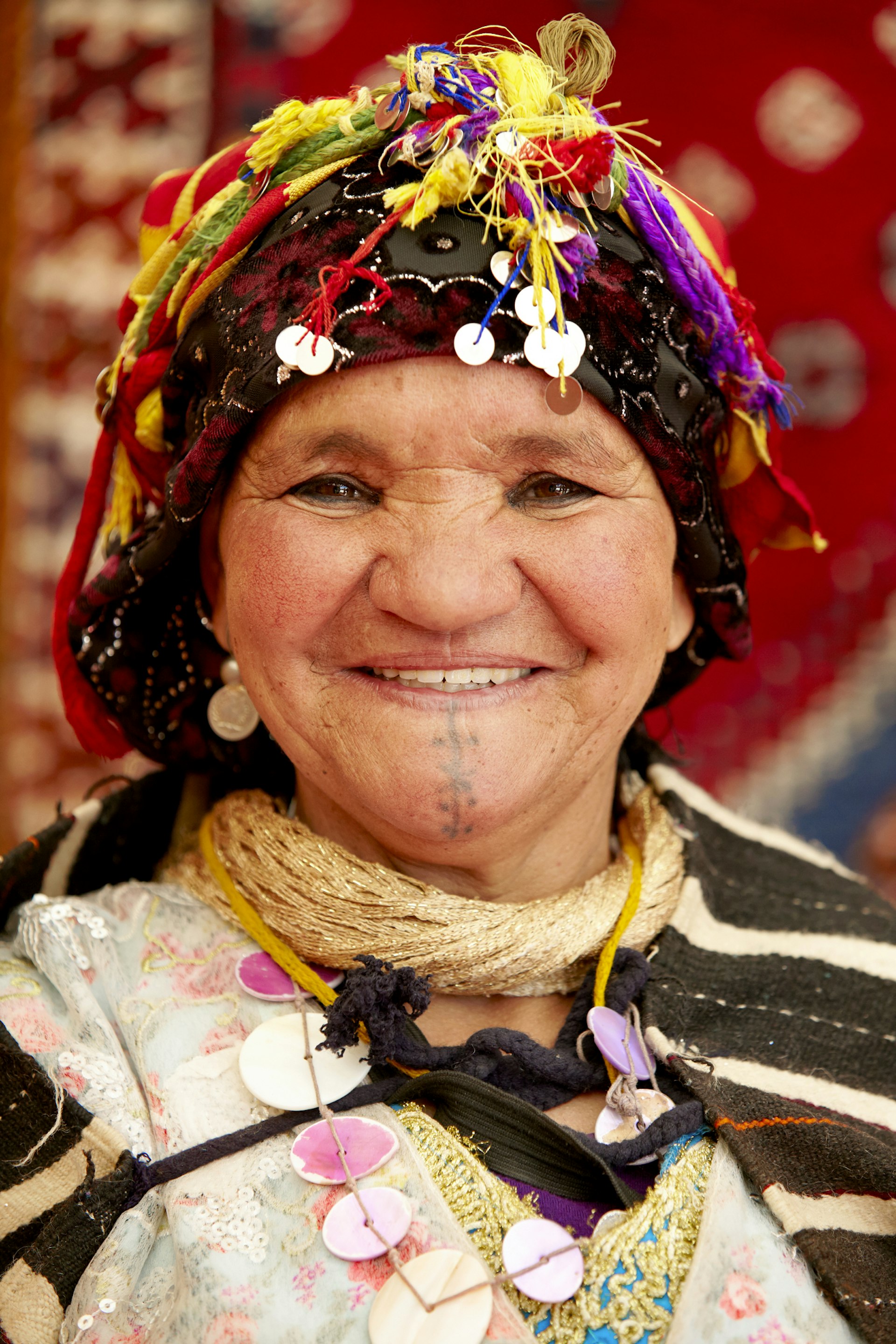 Hannou Amrouch, a prominent figure in rural women's rights in Morocco, wearing traditional Berber costume, at the annual rose festival in Kalaat M'Gouna, Morocco