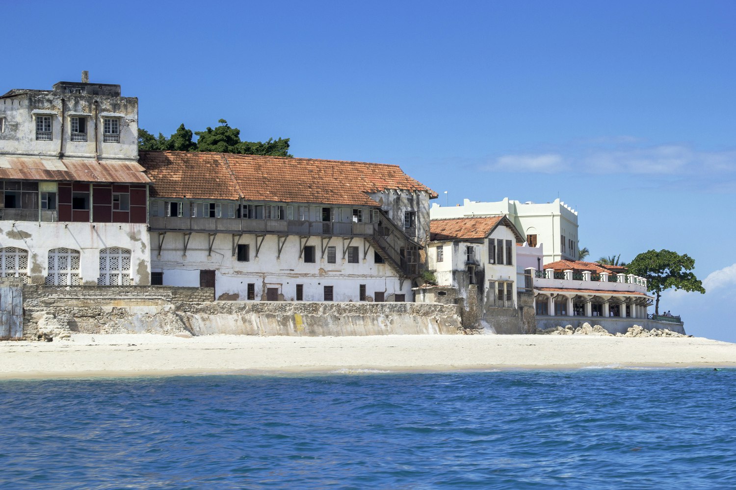 Features - View on old buildings of Stone Town, Zanzibar Tanzania, at waterfront