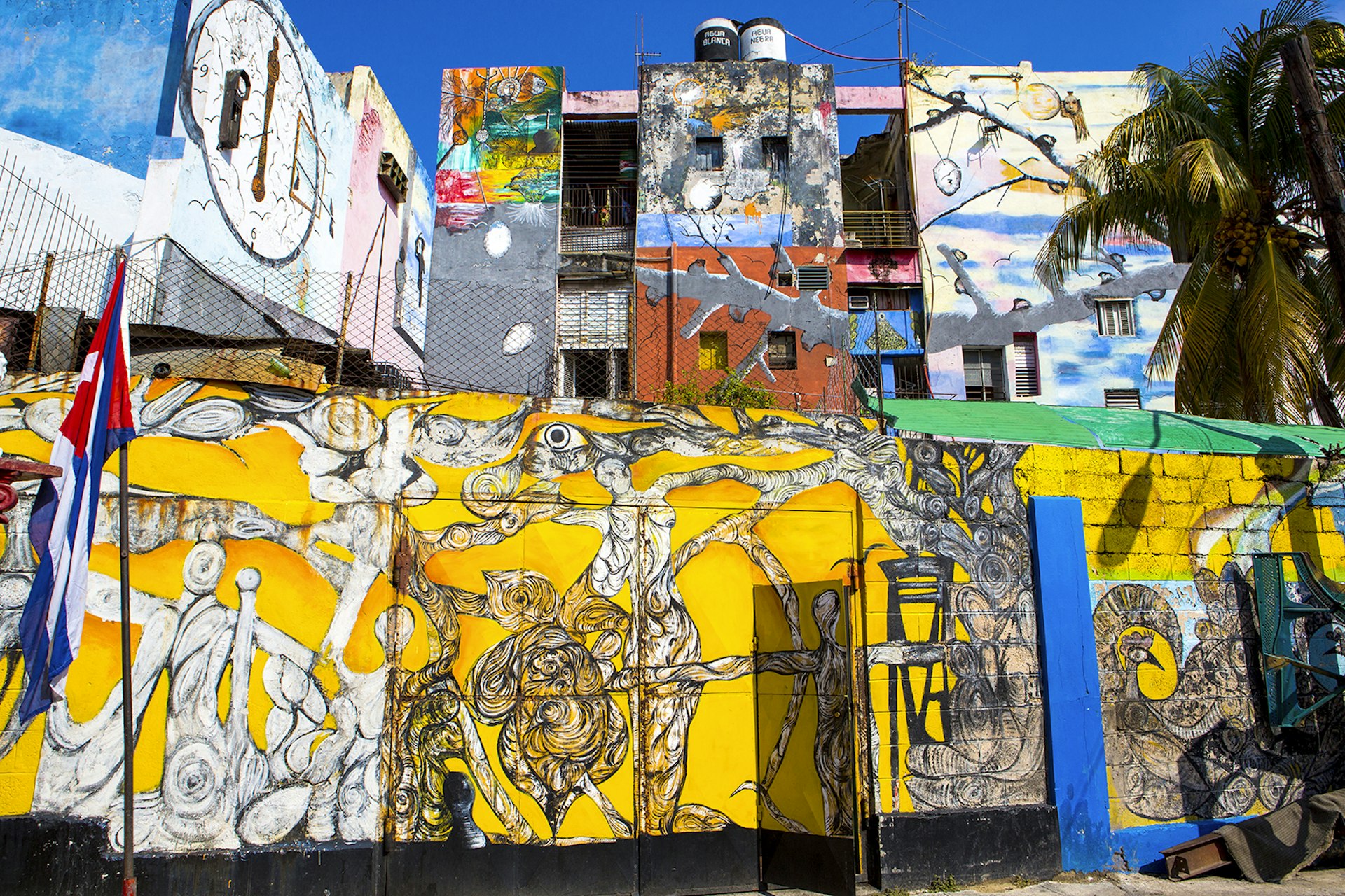 Features - Walls painted with Afro-Caribbean art, Callejon de Hamel, a neighborhood in Havana, Cuba, West Indies, Central America