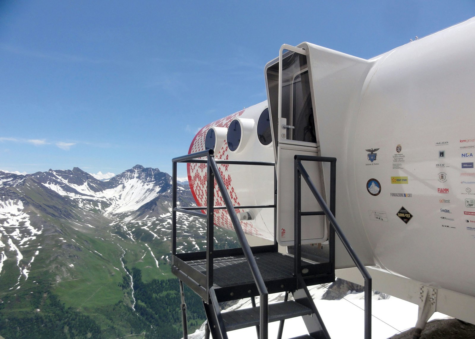 You'll need to put in the hard yards to earn a stay at this tube perched on the flank of Italy's Mont Blanc massif © Bivacco Gervasutti