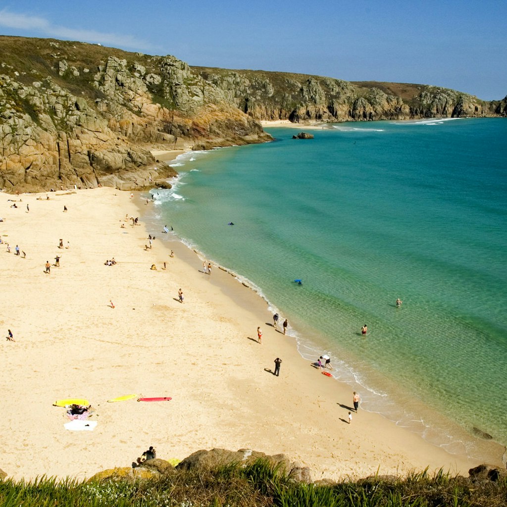 Features - Porth Curno Beautiful beach in Cornwall, England