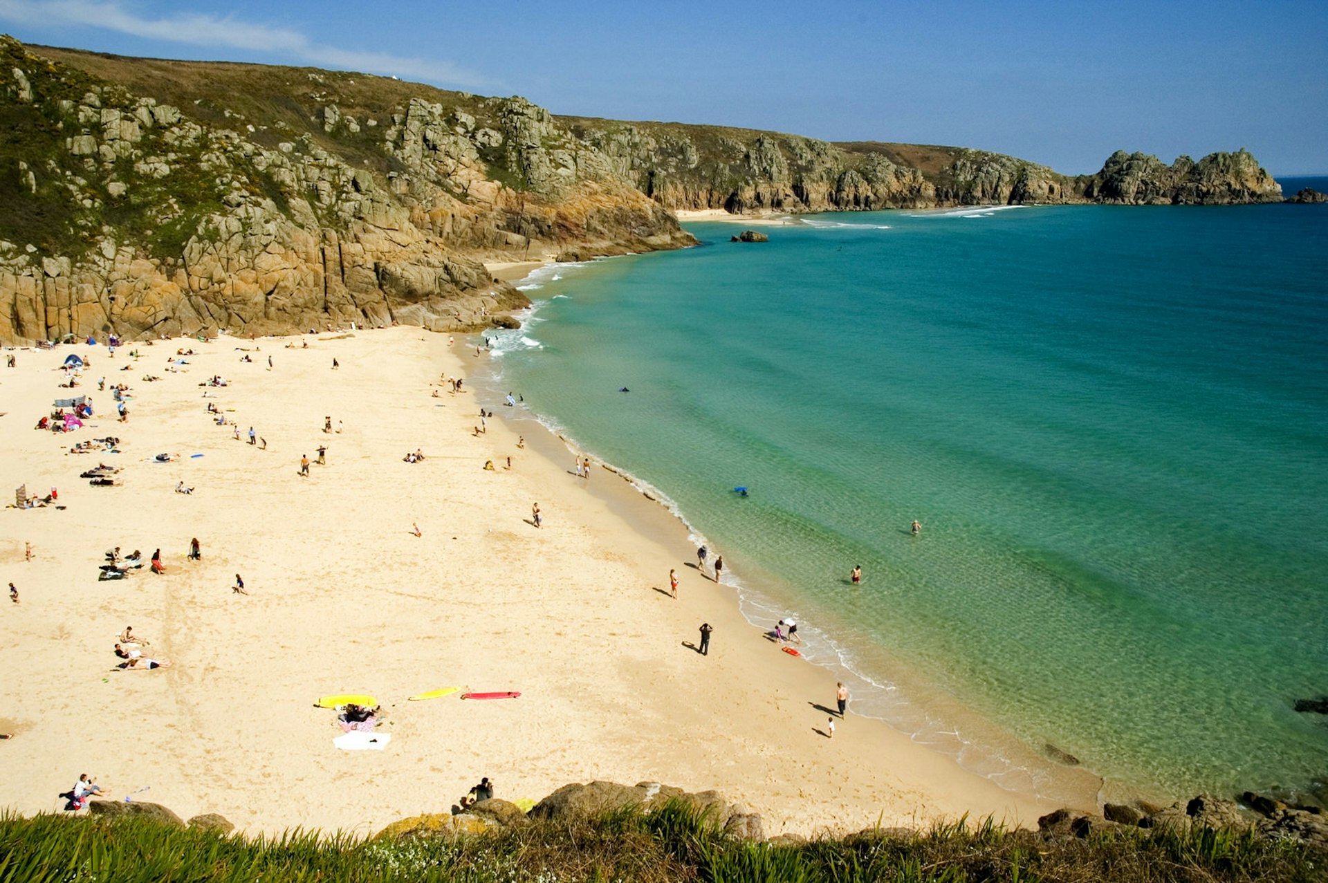 Its white sands backed by rugged cliffs, Porthcurno is just one of the stunning Cornish locations showcased in Poldark © Antclausen / Getty Images