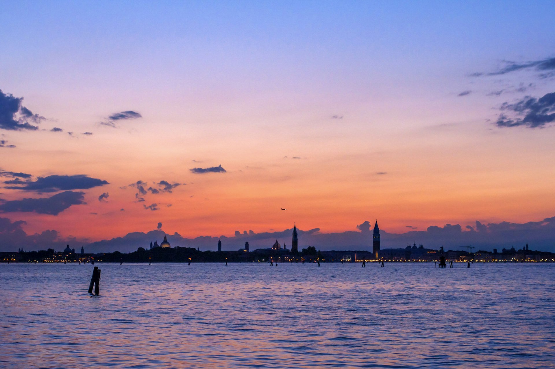 Sunset over Venice seen from the Lido