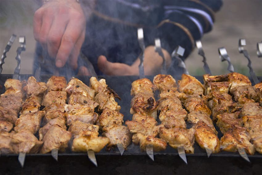 Features - Shashlik (skewered meat grilled on charcoals) is a Kazakh staple © Martin Moos / Getty Shashlik (skewered meat grilled on charcoals) is a Kazakh staple © Martin Moos / Getty