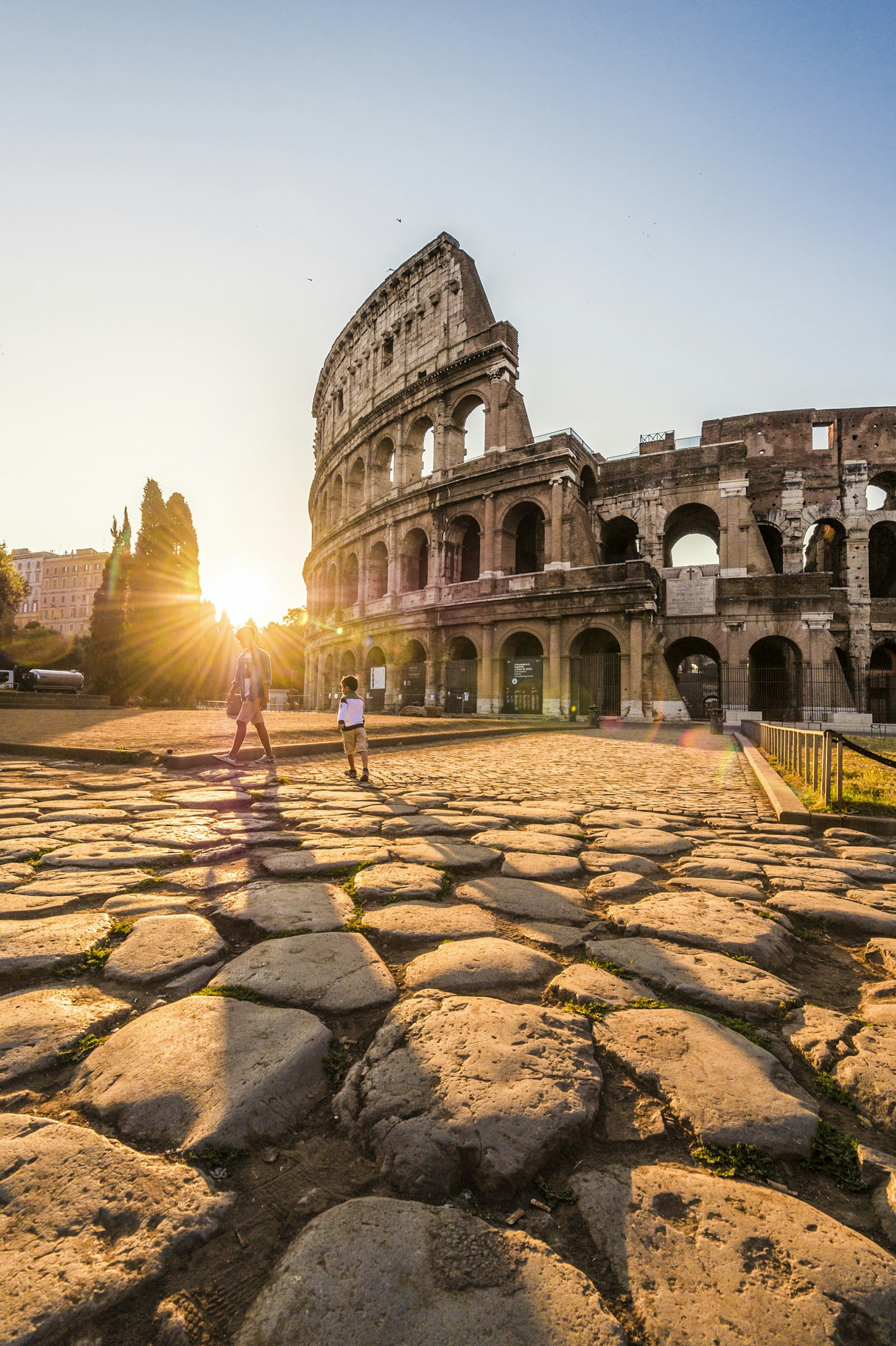 Features - Colosseum at sunrise. Rome, Lazio, Italy.