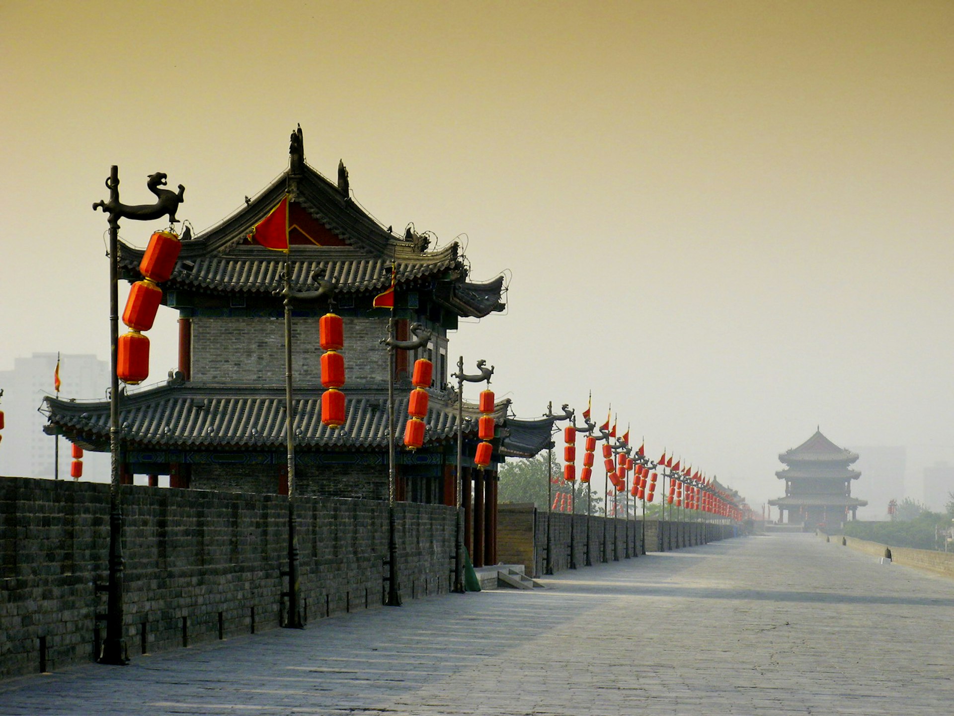 Xi'an's wide, well-preserved wall is the perfect place for a walk or bike ride © Koradi / Getty 