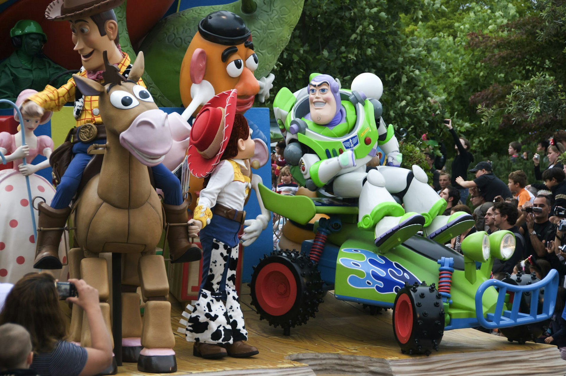 Characters from Toy Story including Buzz Lightyear, Woody, Jessie, Bullseye and Mr Potato Head