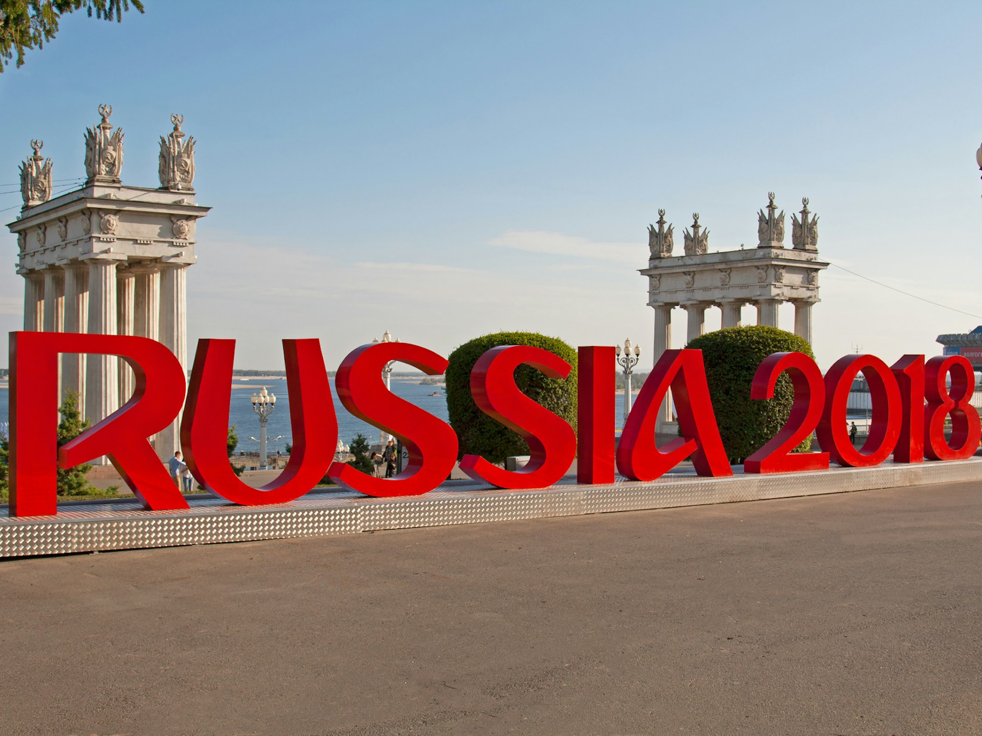 The sign announcing the 2018 FIFA World Cup at Volgograd's central promenade © Iuliia Oleinik / Shutterstock