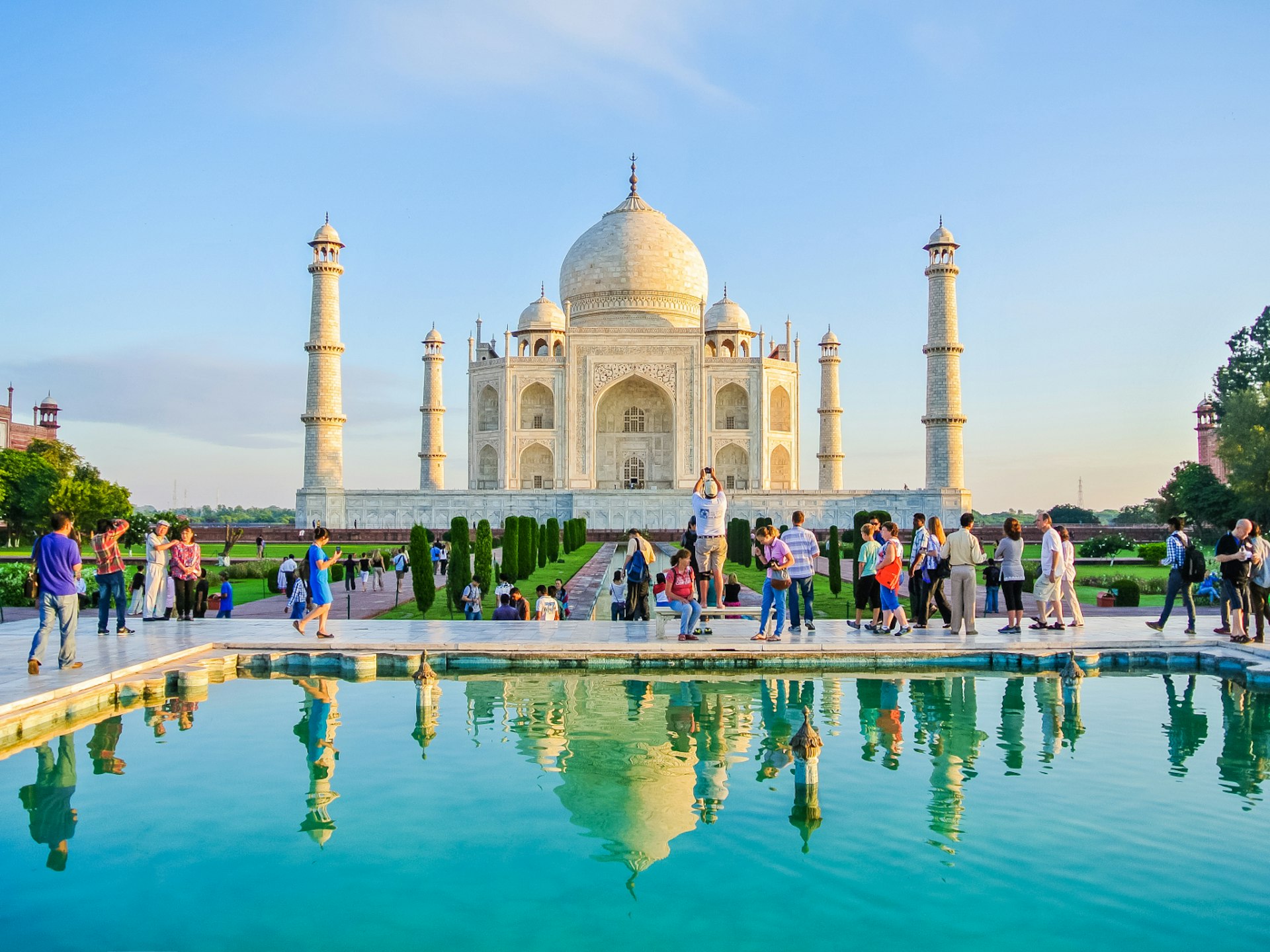 Tourists outside the Taj Mahal, India