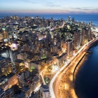 Features - Aerial night shot of Beirut Lebanon , City of Beirut