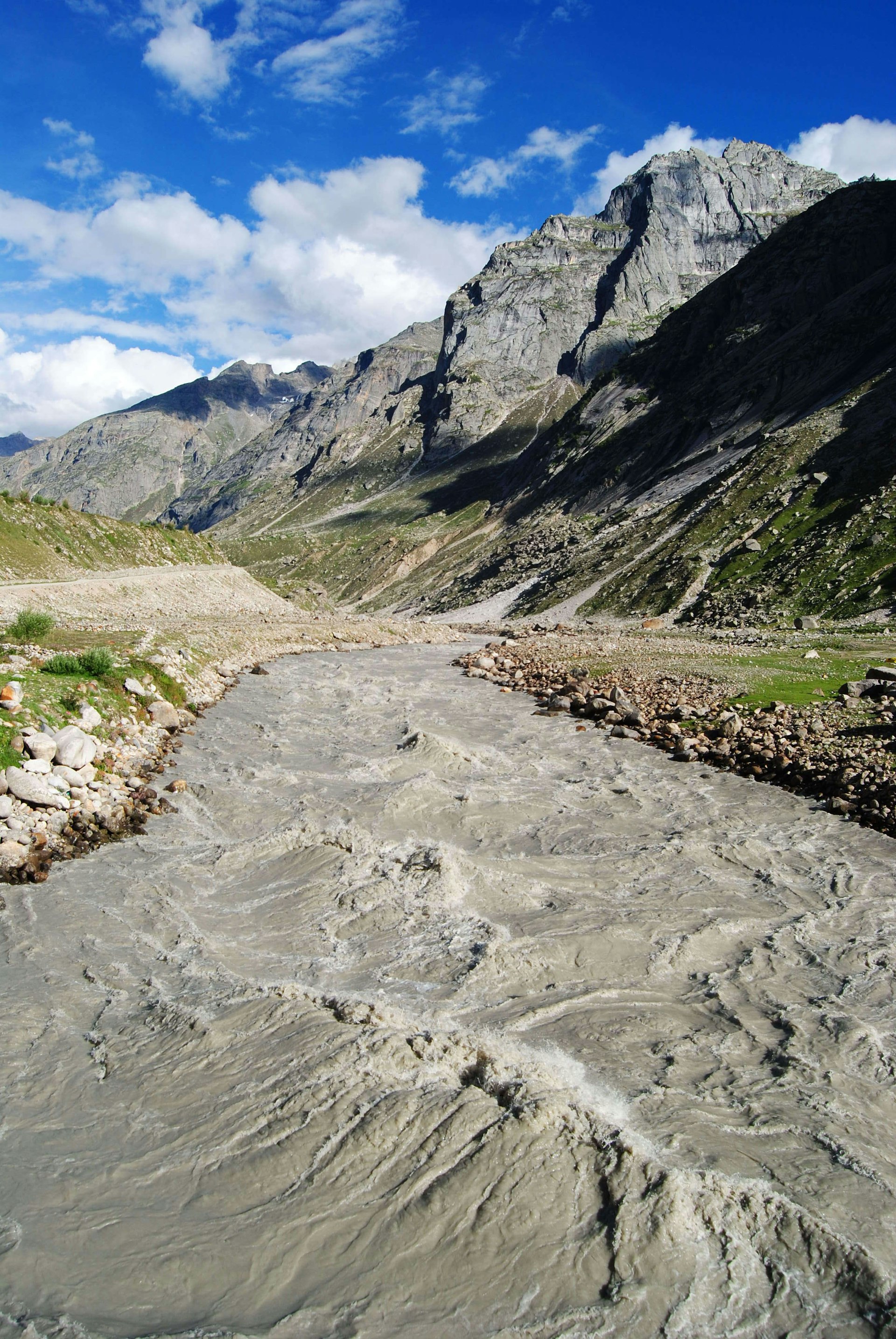 The Chandra River surging through a mountain valley in Lahaul