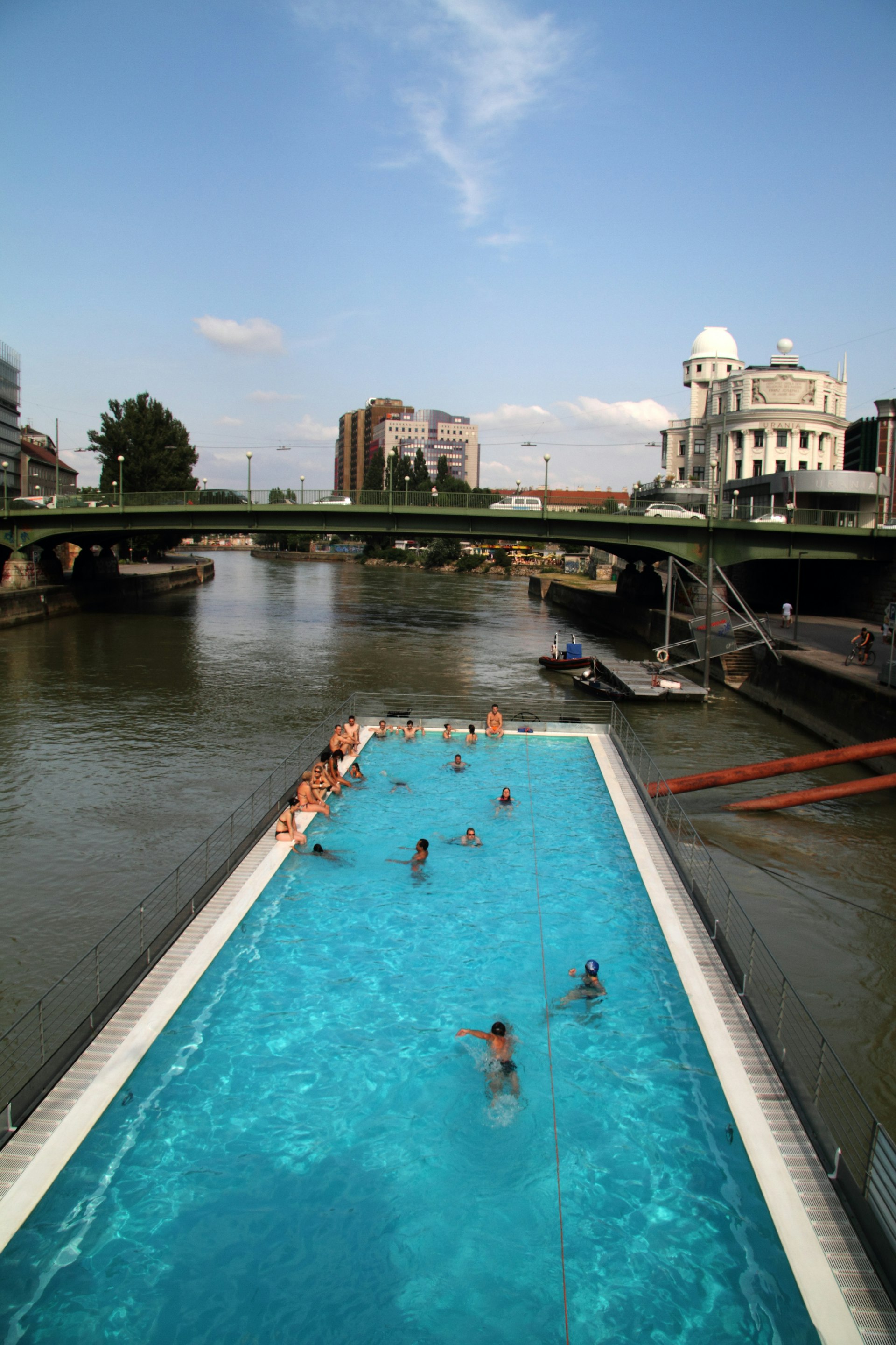 Features - Badeschiff (bathing ship), floating public swiming pool on Danube River.