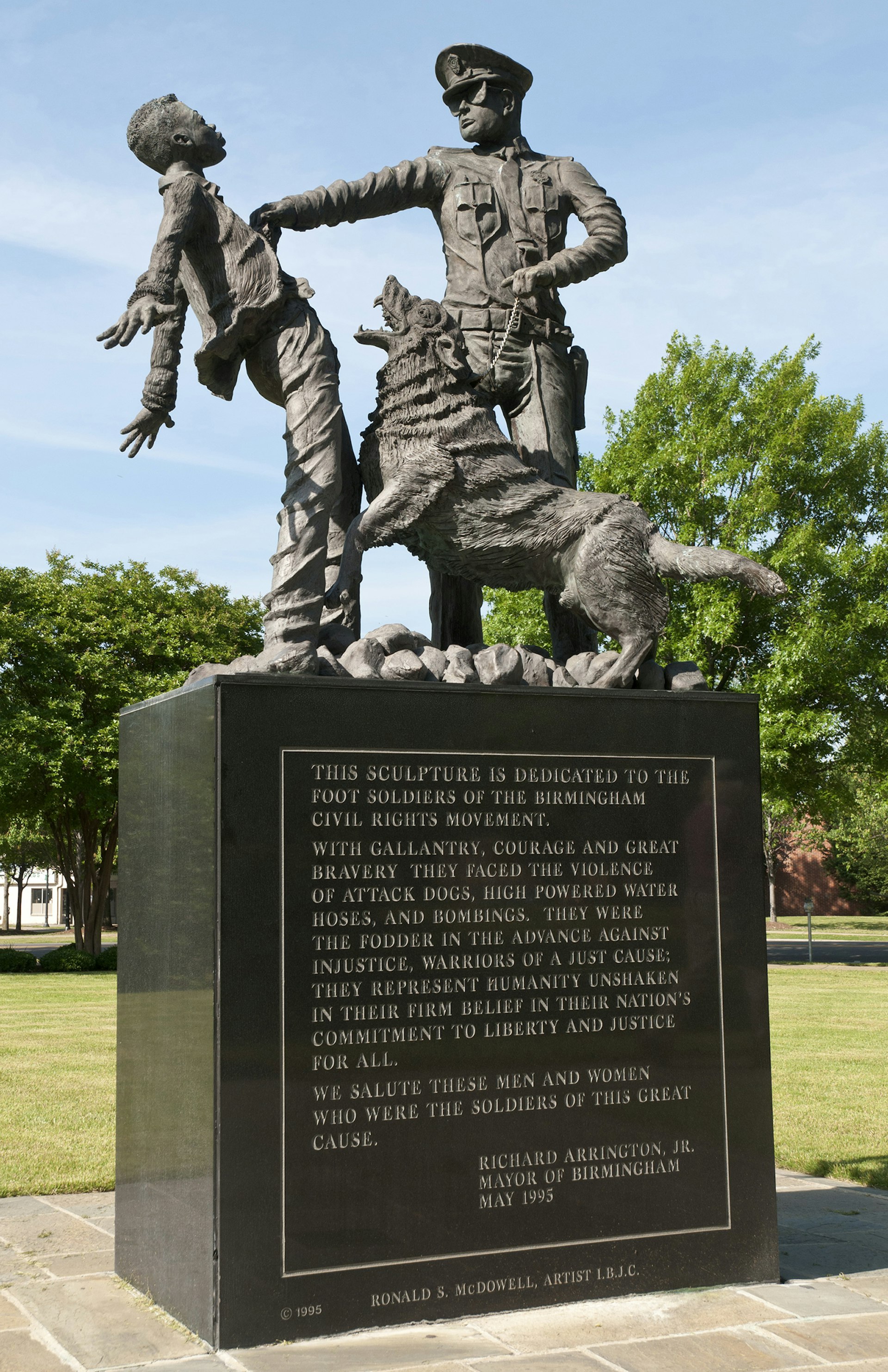 Kelly Ingram Park, with statues depicting the struggles encountered by demonstrators at this site of large scale demonstrations during the 1960s civil rights movement.