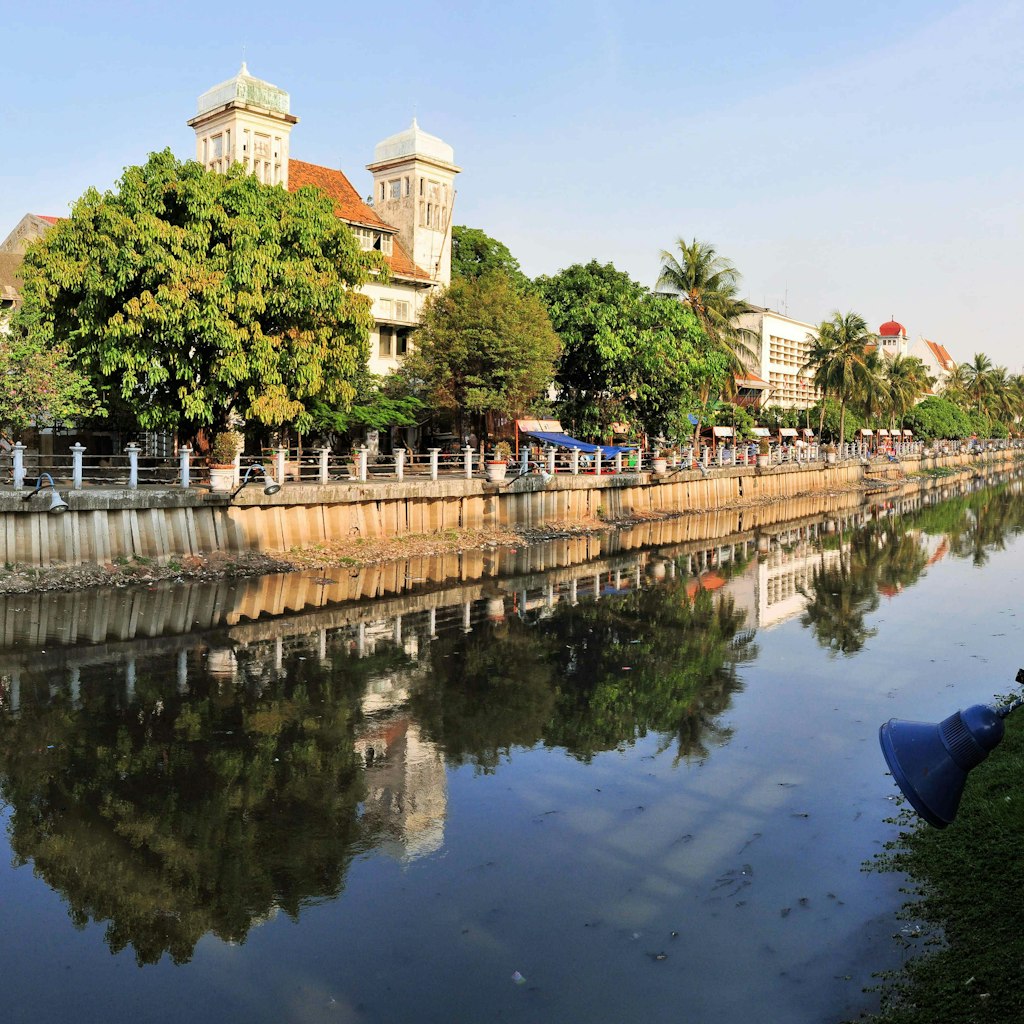 Features - Dutch colonial architecture along a canal in Kota, Jakarta, Indonesia