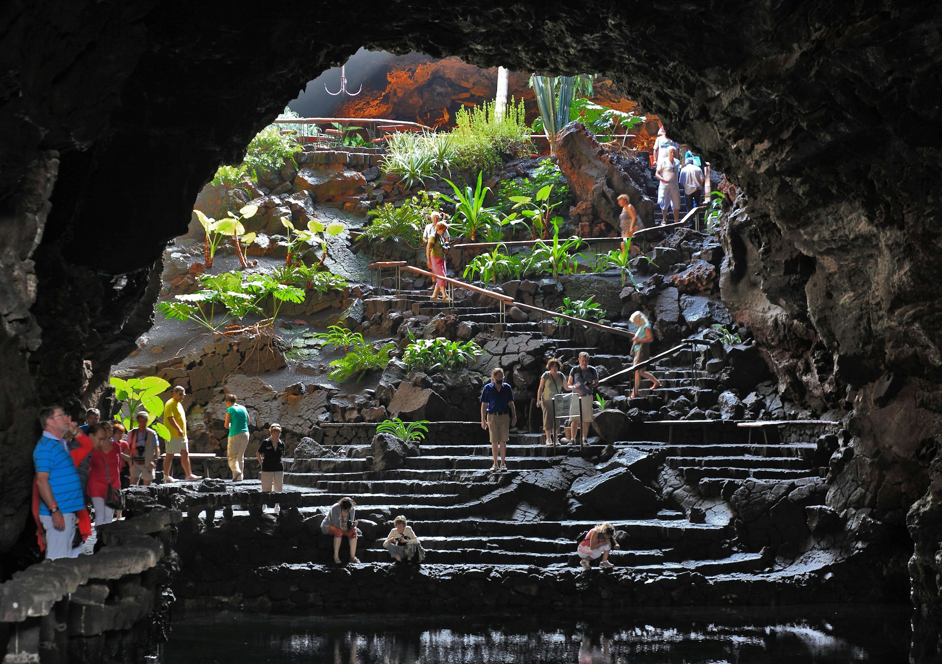 Features - The cave with the pond with the white crabs in the Jameos del Agua