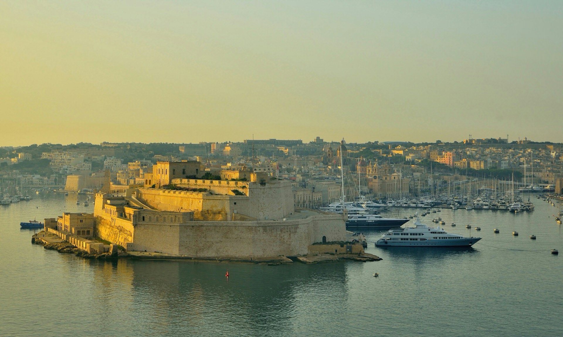 Newly restored Fort St Angelo, bathed in the summer morning light 