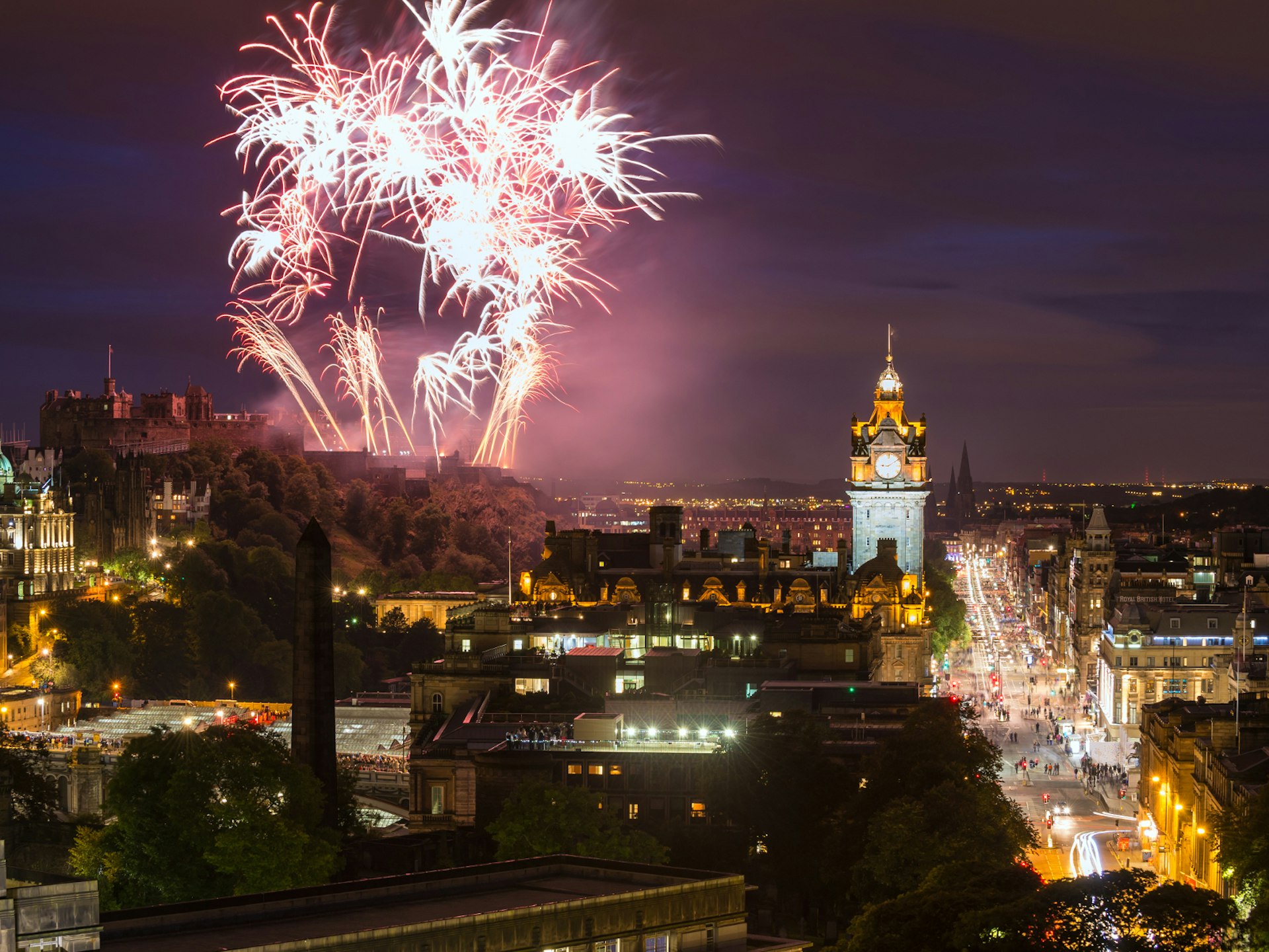 Spectacular fireworks over Edinburgh Castle celebration of Hogmanay