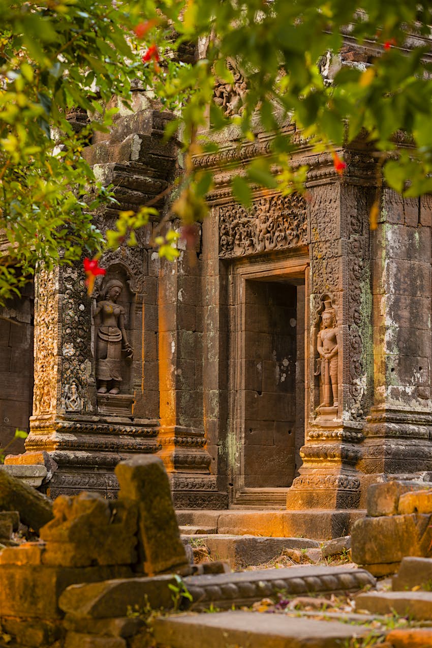 Features - Vat Phou Temple, Champasak Province, Laos A doorway to Wat Phu temple, Laos