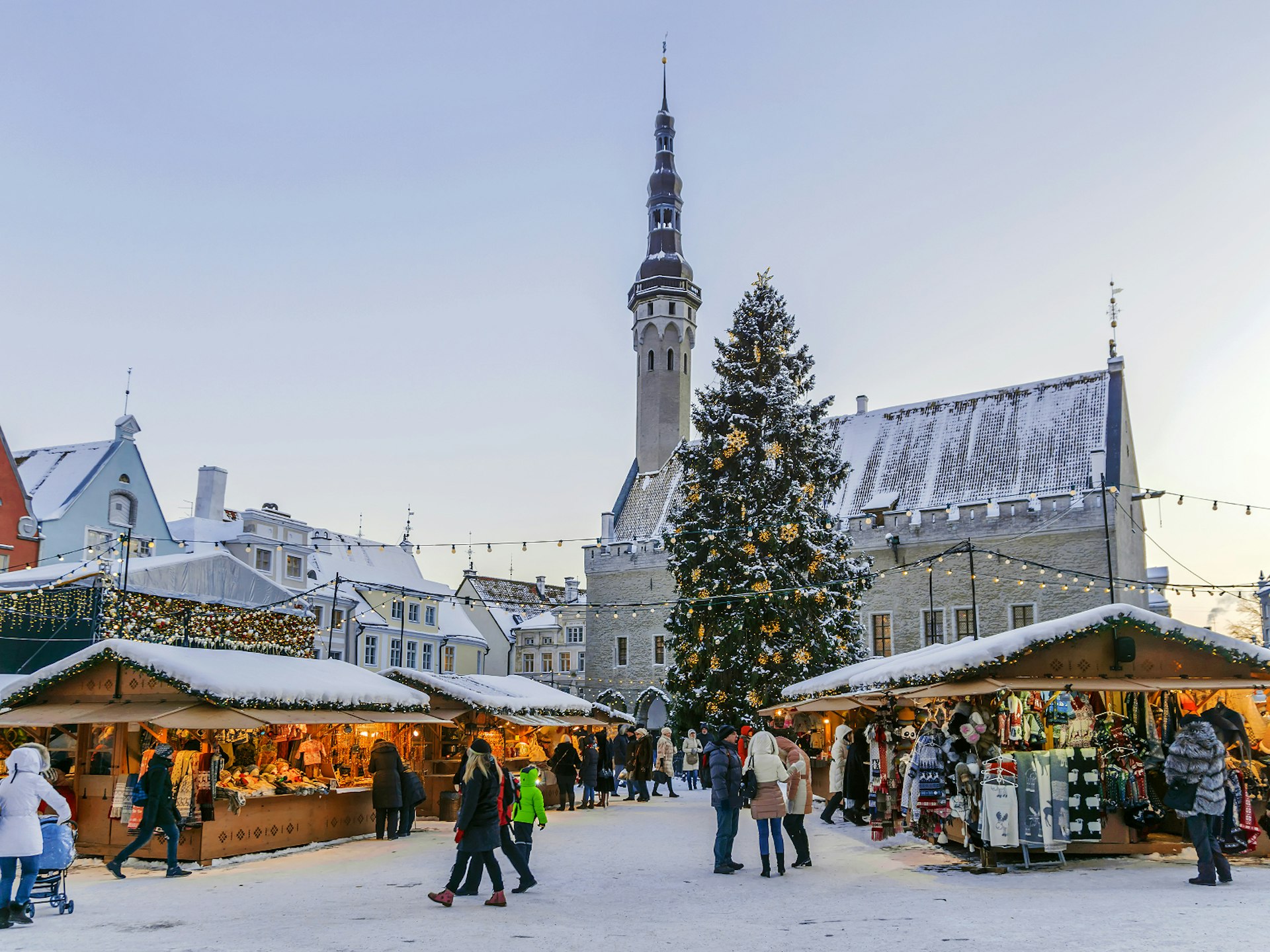 Christmas markets of Tallinn, Estonia, blanketed in snow 