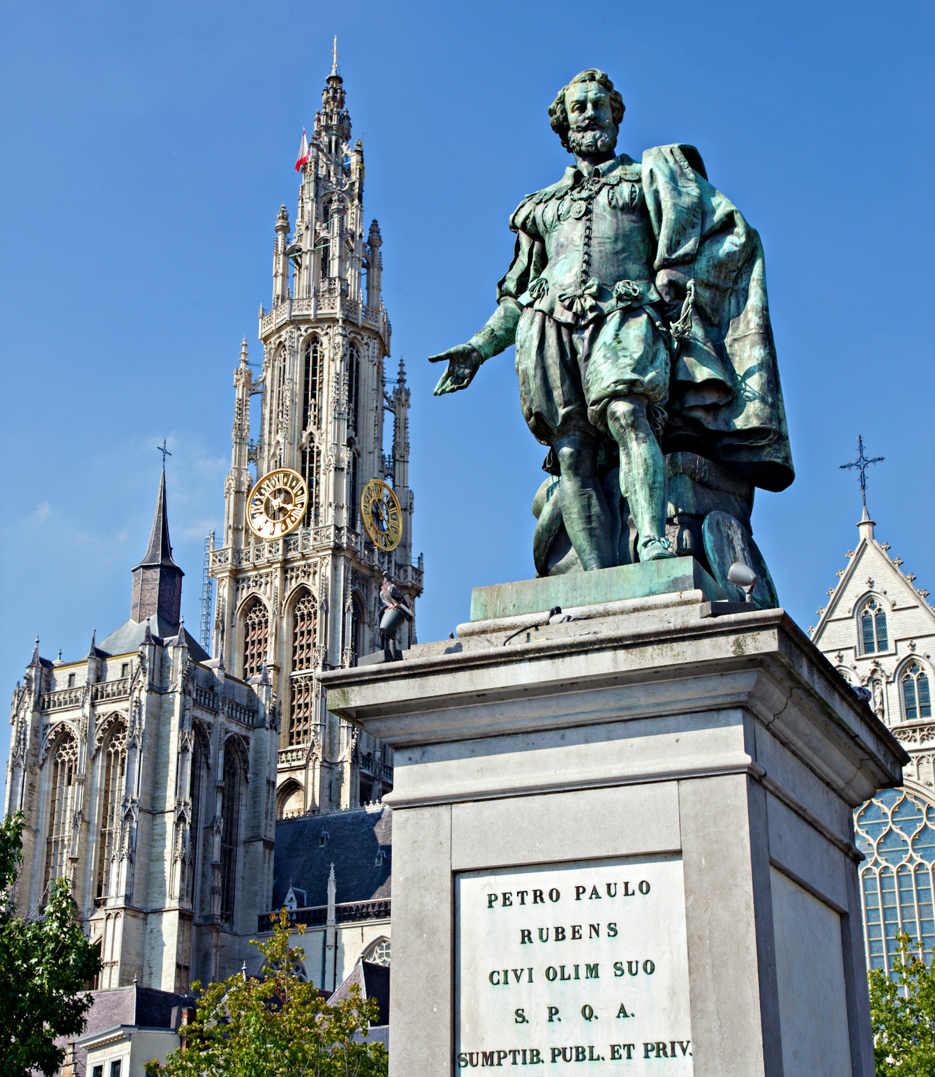 A statue of painter Peter Paul Rubens by Willem Geefs in Antwerp