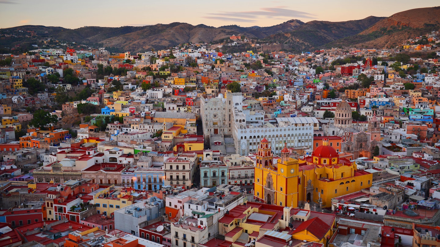 View of Guanajuato, Mexico just after sunset