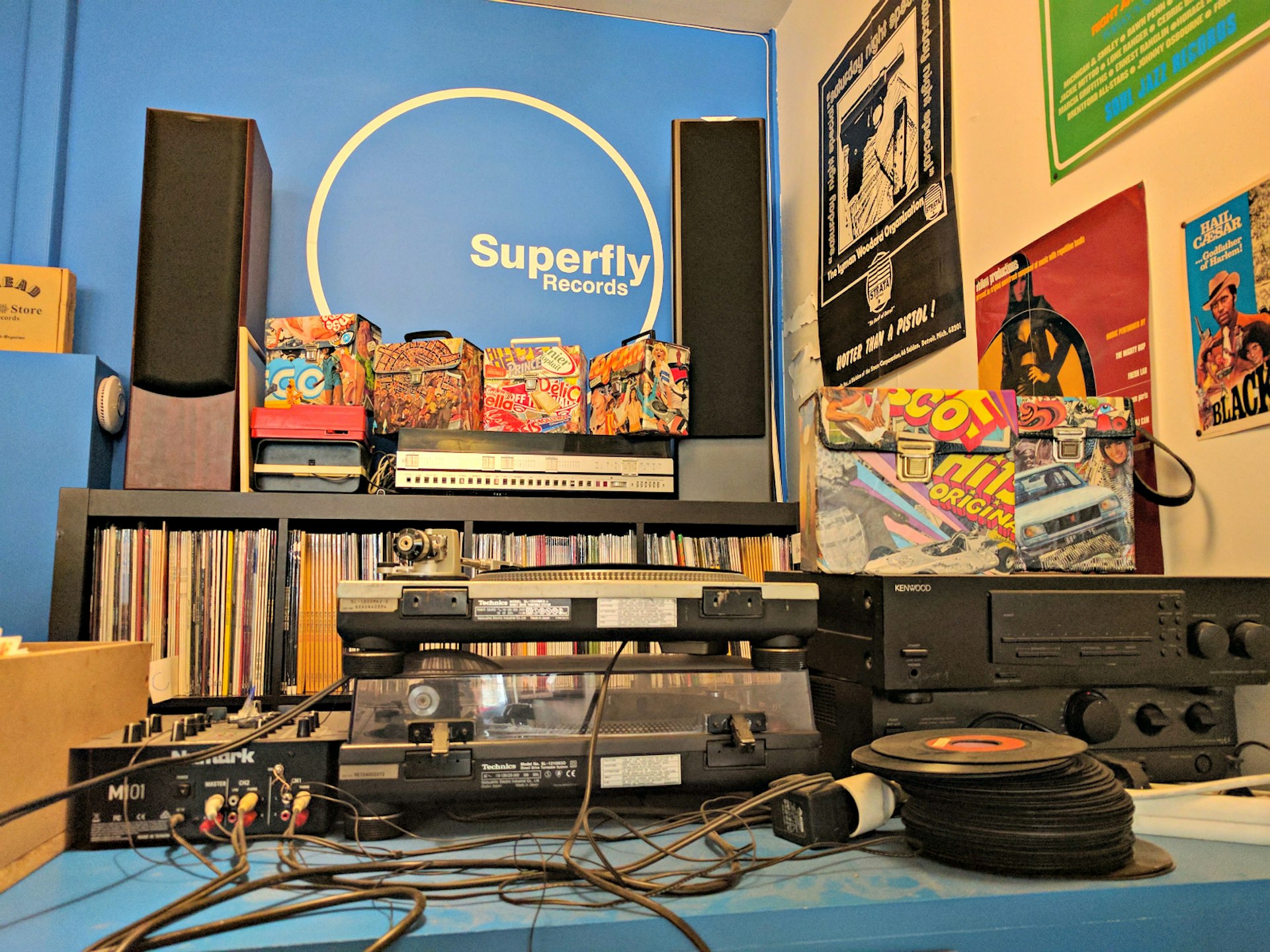 Records and wires at Superfly Records, Paris