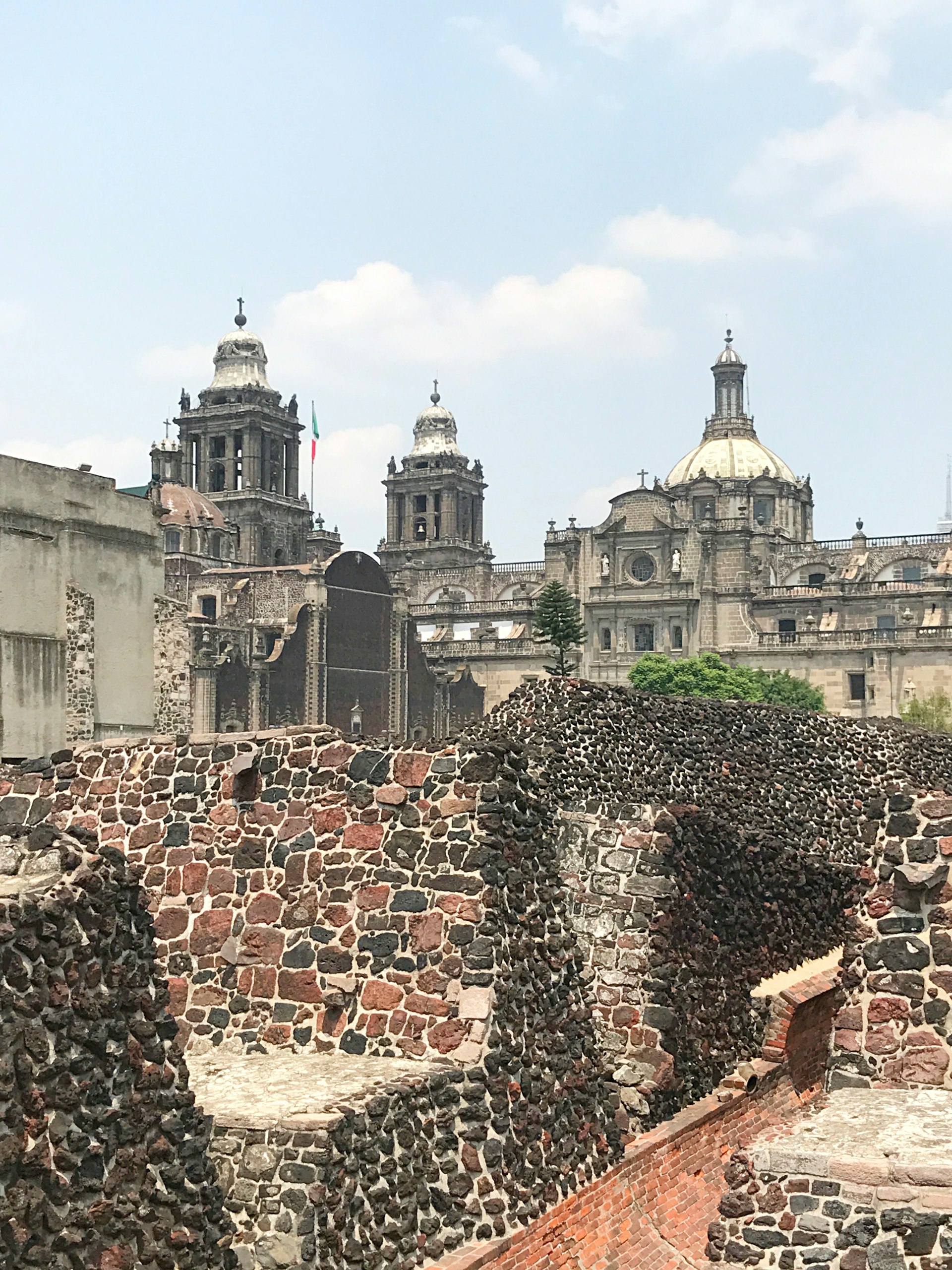 Templo Mayor in the zocalo near the Metropolitan Cathedral of Mexico City