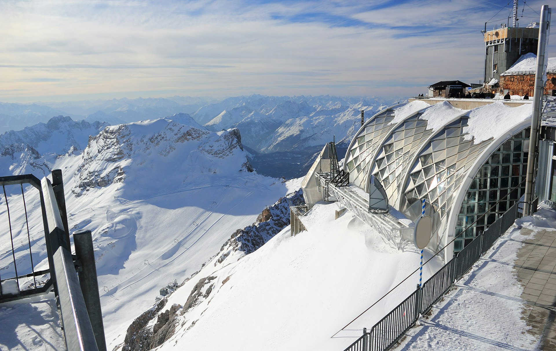 Views over a snowy mountain landscape, Zugspitze near Munich