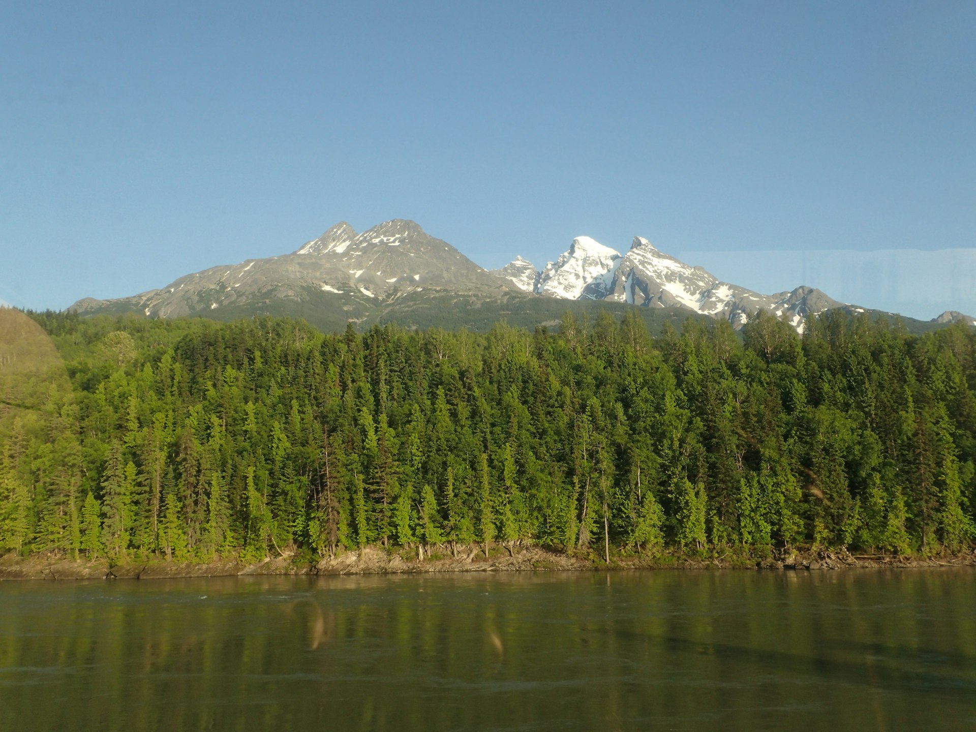Seven Sisters mountain range seen from the Jasper-Prince Rupert Train, Canada