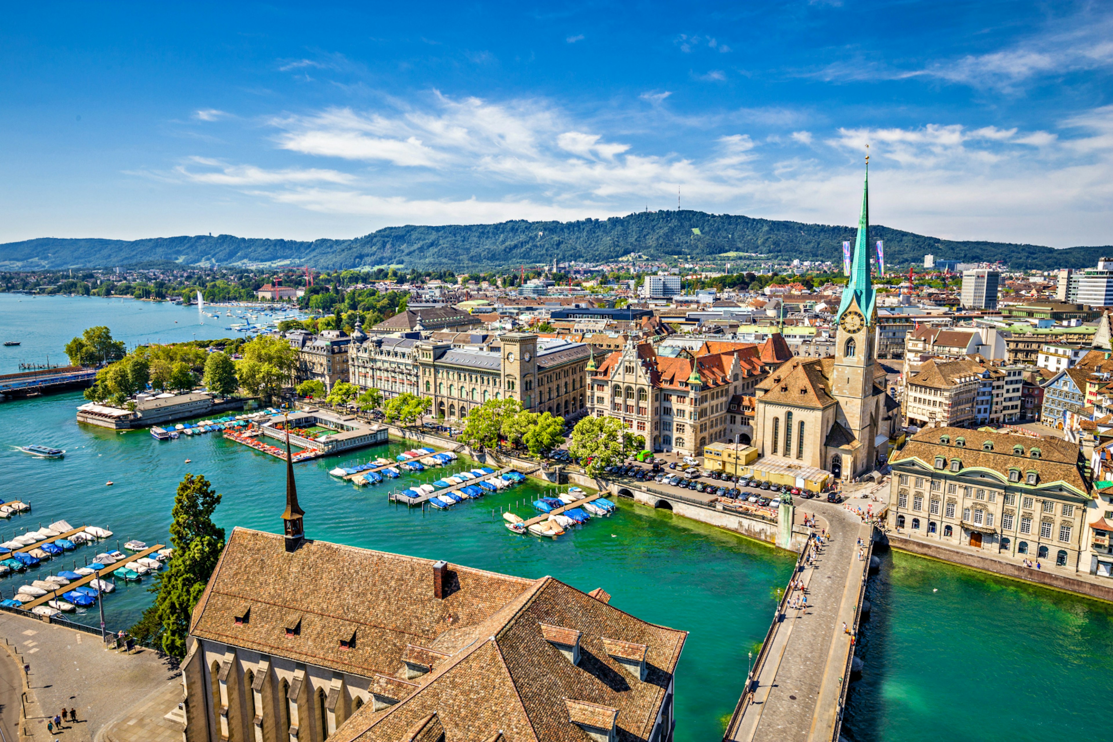 Aerial view of historic Zurich city centre