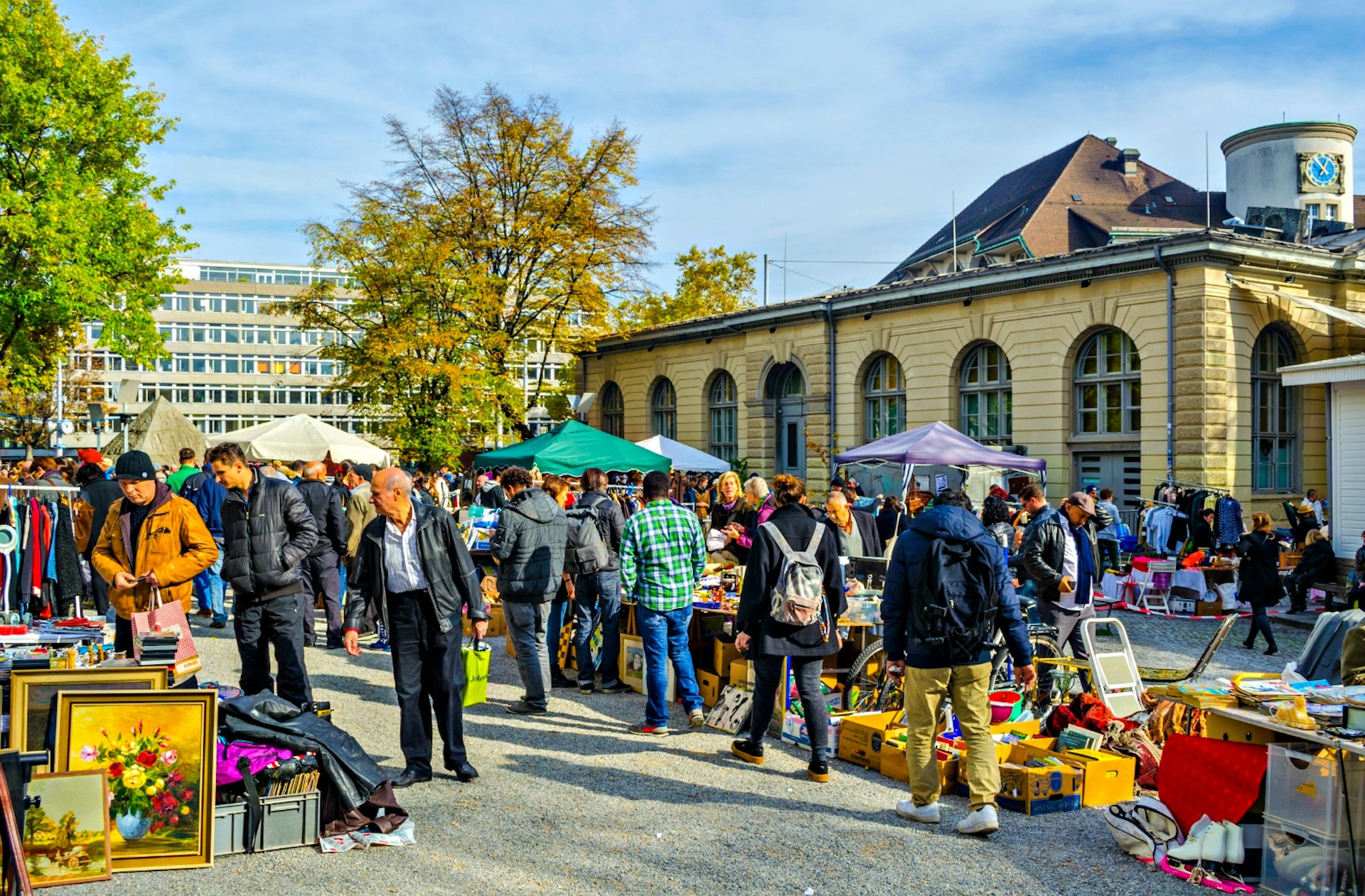View of a Saturday flea market in Zurich